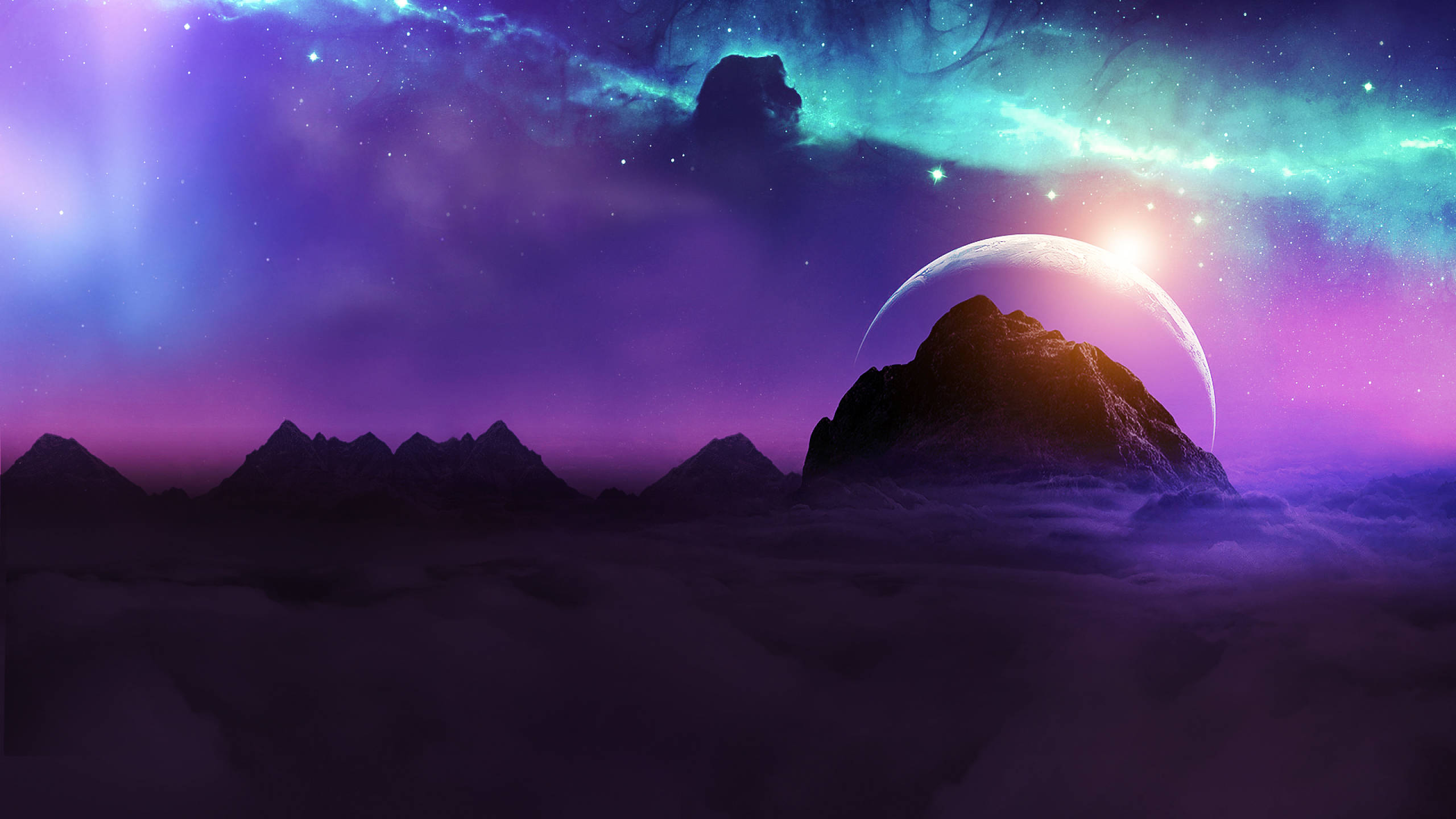 1440p HD Purppurataivas Kuu Vuorella Taustakuvat