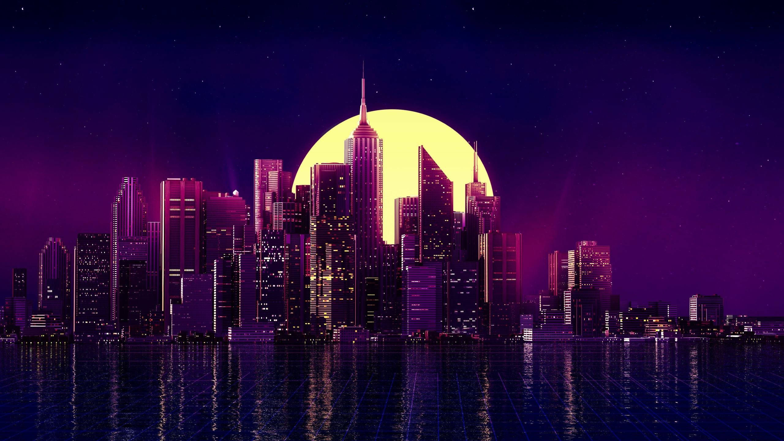 1440p HD violetti esteettinen kaupunki kuu Taustakuvat
