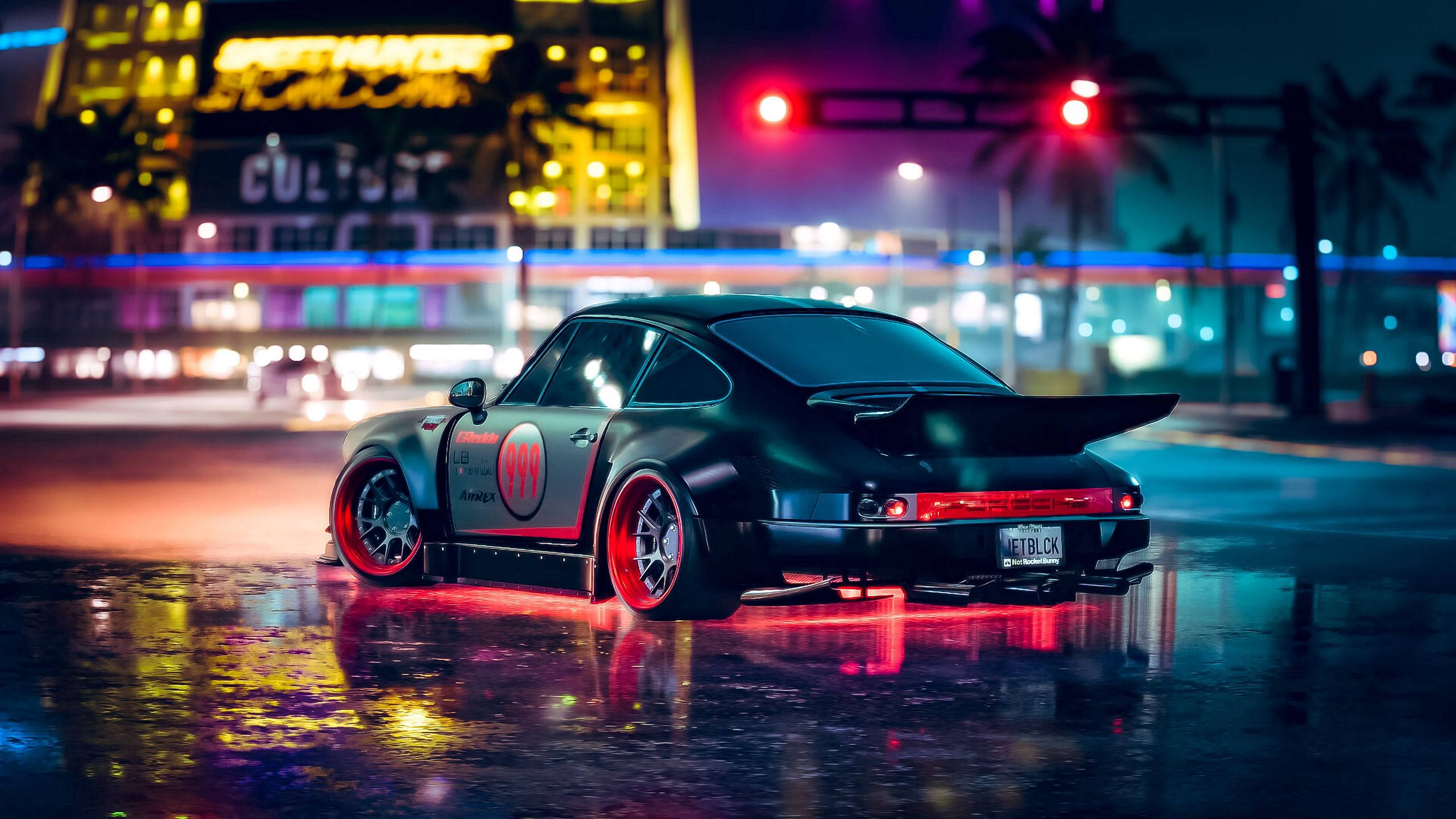 2560 X 1440 Auto Porsche Neon-estetiikassa Taustakuvat
