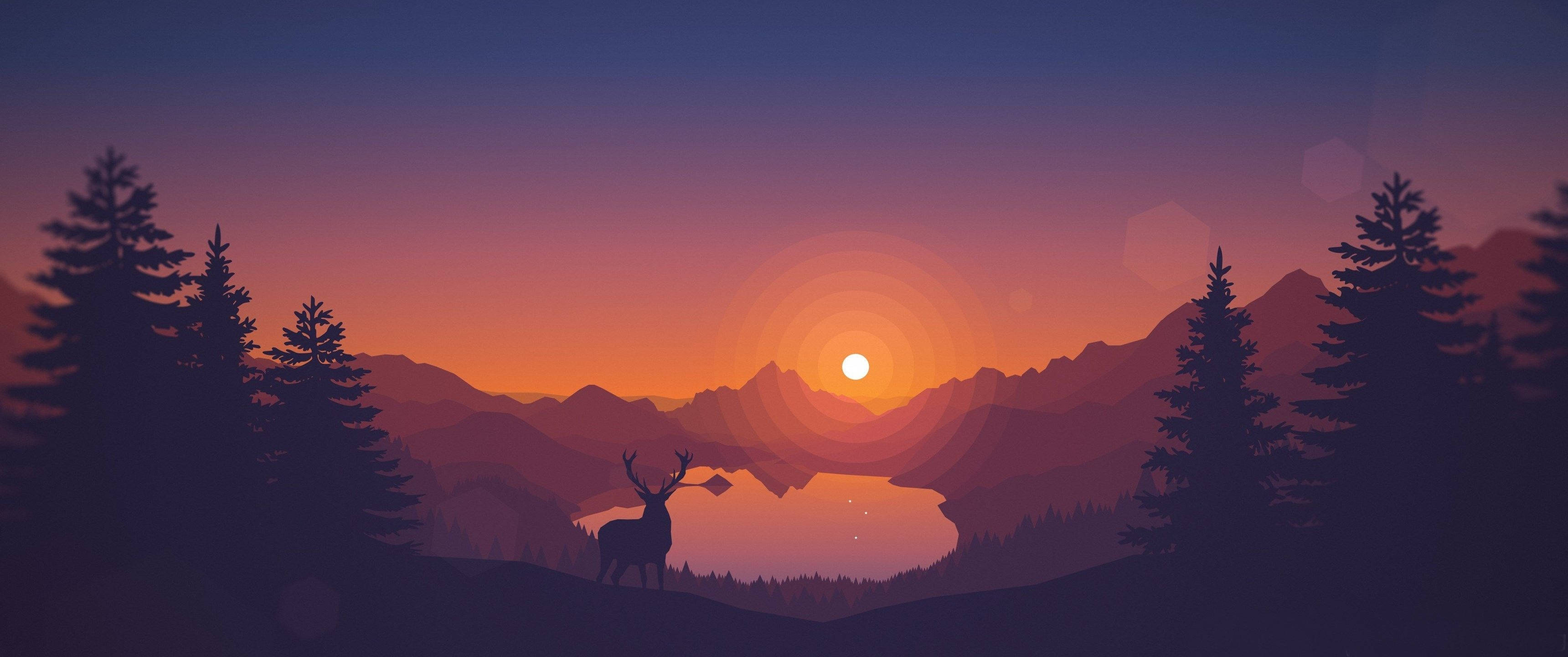 3440x1440 Minimalistinen Auringonlaskun Laakso Taustakuvat
