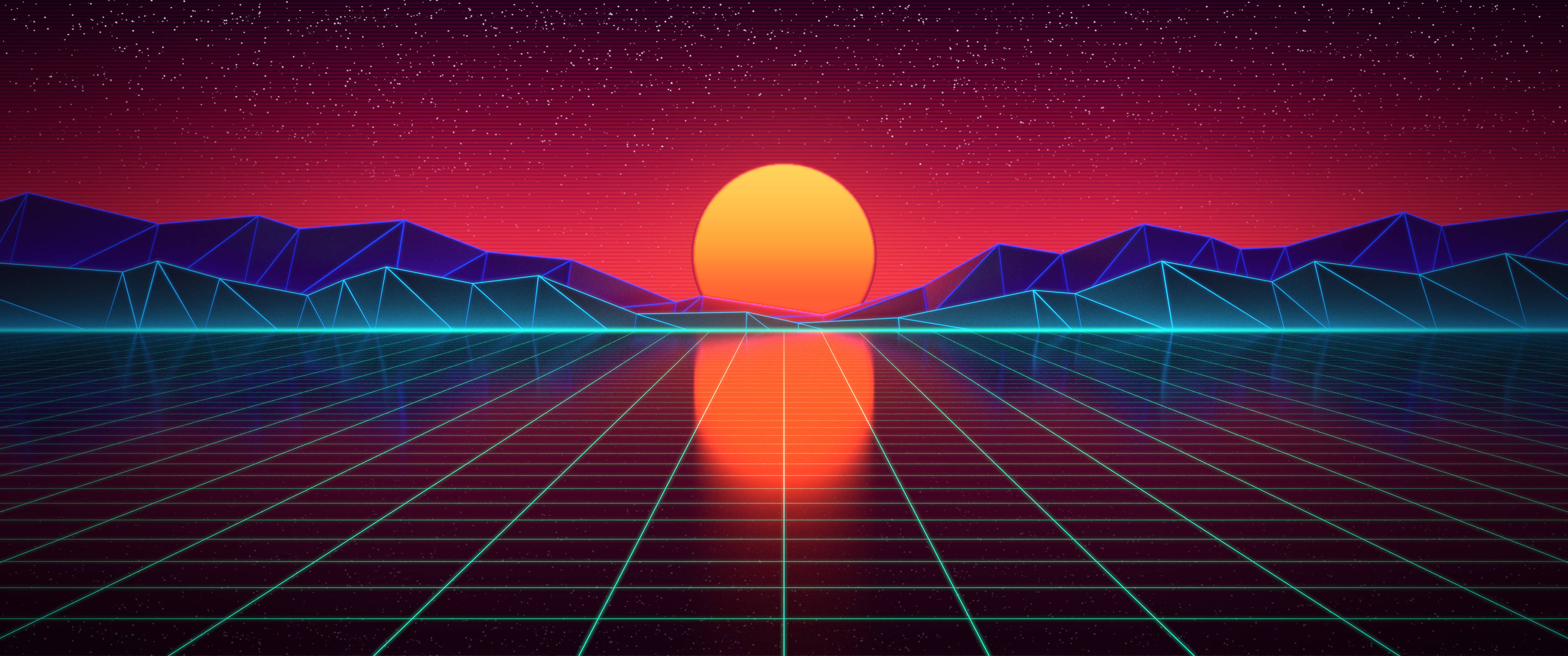 3440x1440 Minimalistinen Synthwave-maisema Taustakuvat