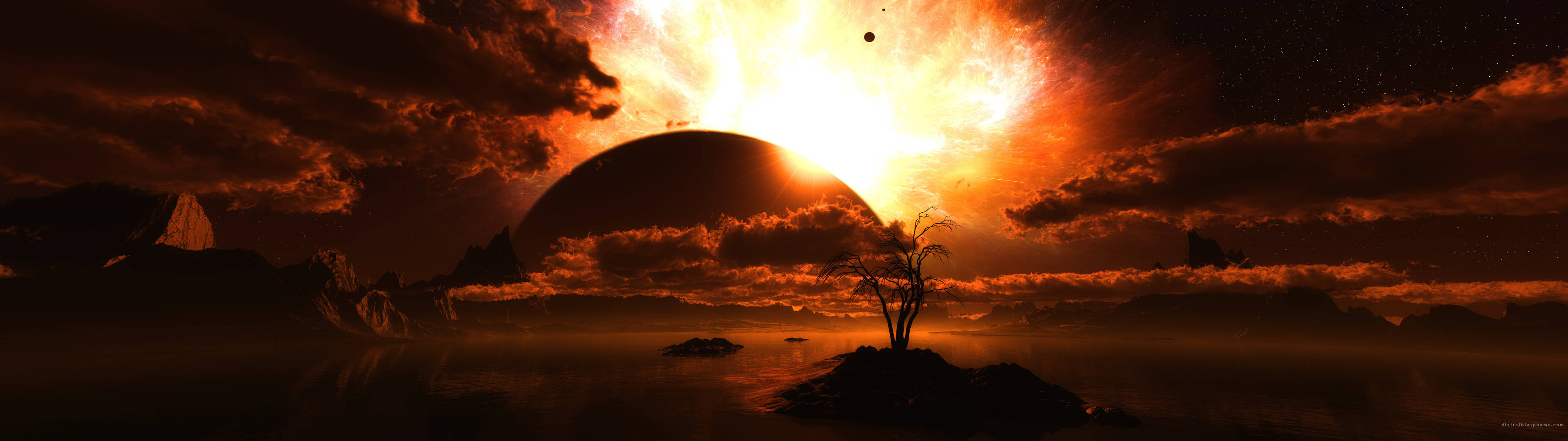3840x1080 HD Kaksoisnäyttö Järven Auringonvalo Taustakuvat