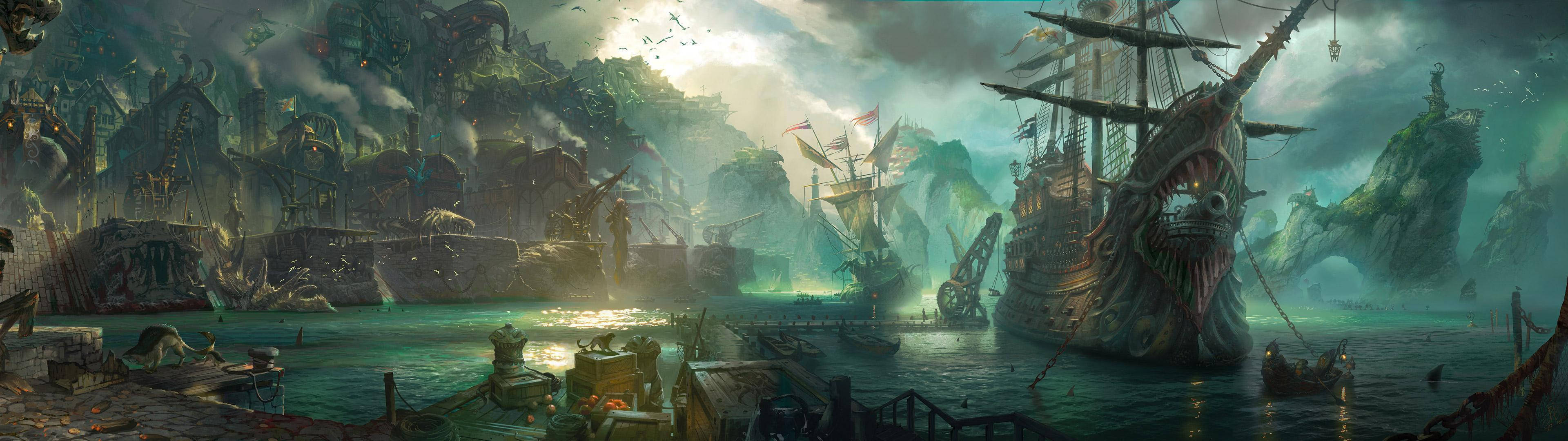 3840x1080 HD Kaksoisnäyttö Merirosvolaivat Taustakuvat