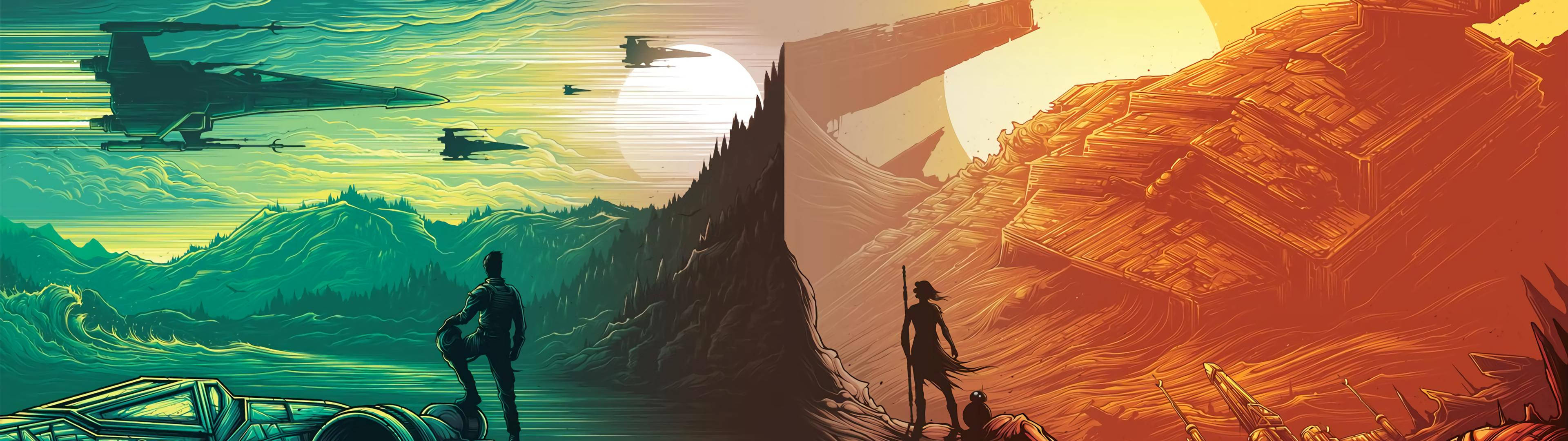 3840x1080 HD Kaksoisnäyttö Star Wars -taide Taustakuvat