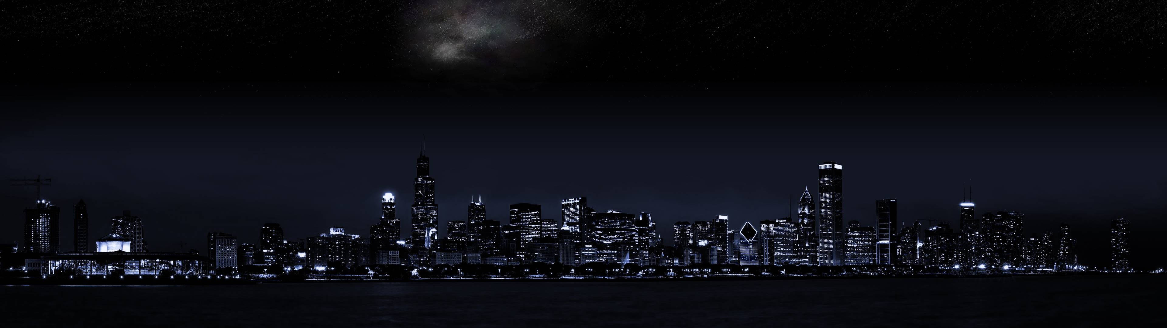 3840x1080 HD Yömaisema Kaksoisnäytölle Taustakuvat