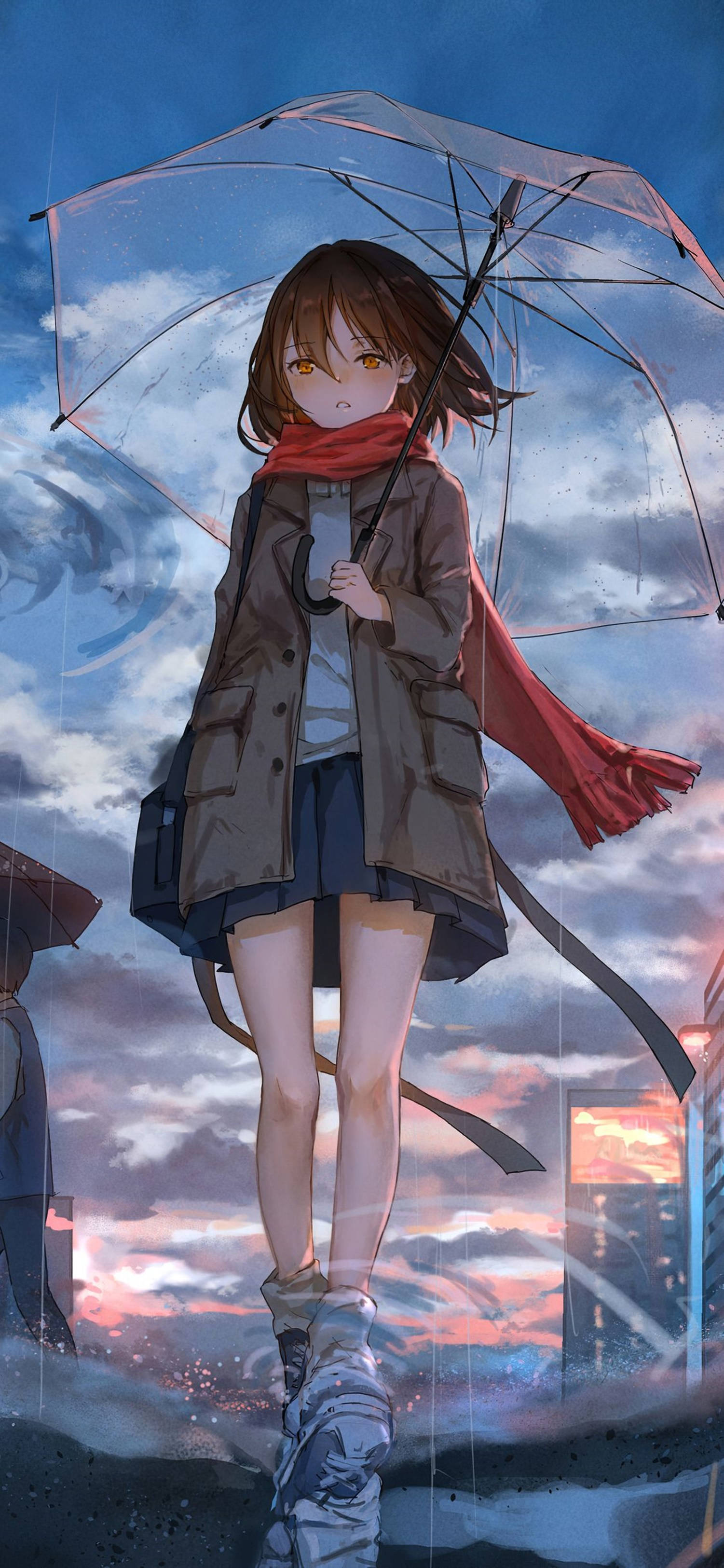 4K Anime IPhone Tyttö Punaisella Huivilla — Anime Girl Taustakuvat