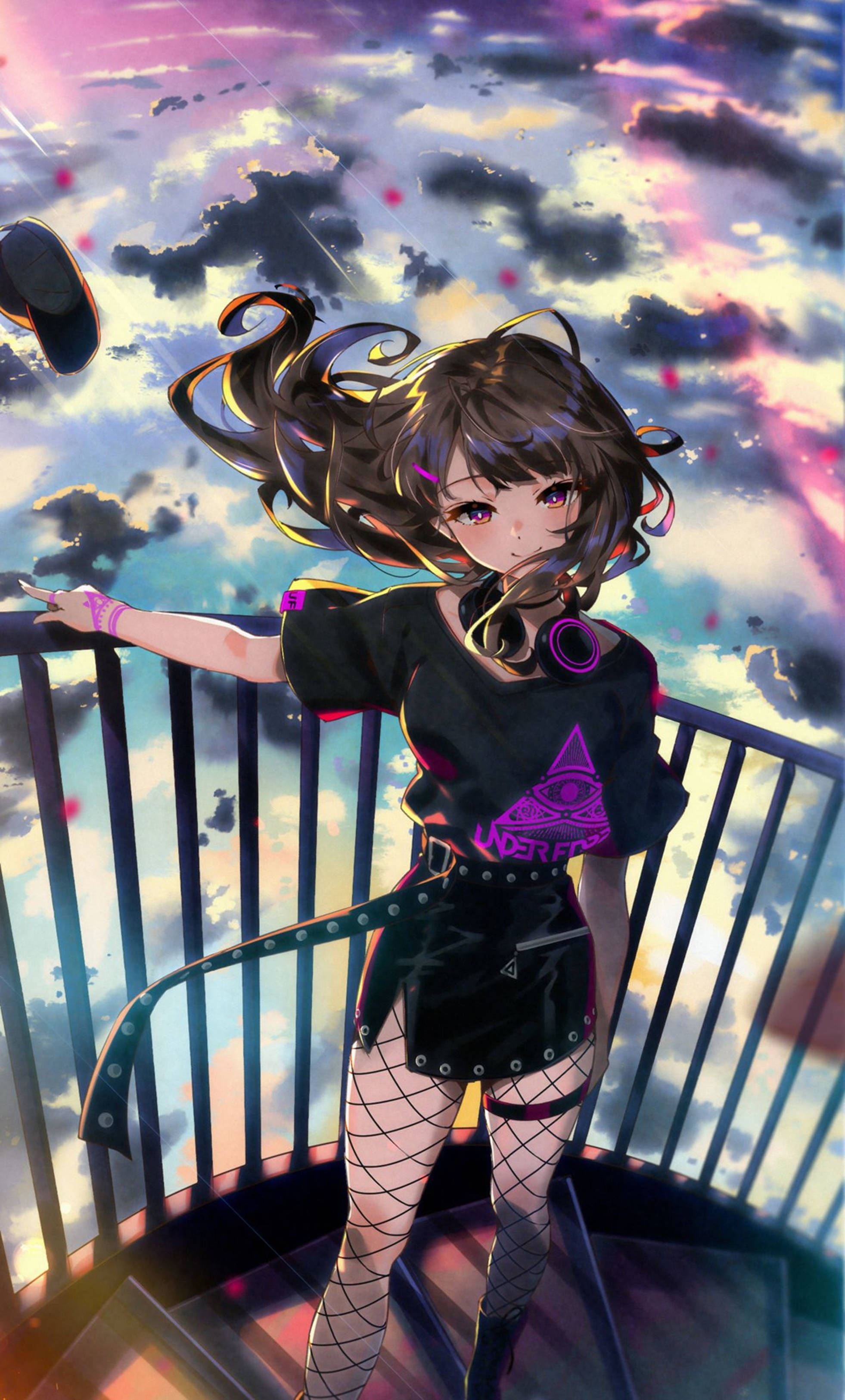 4K Anime iPhone Kaunis Tyttö Portailla Taustakuvat