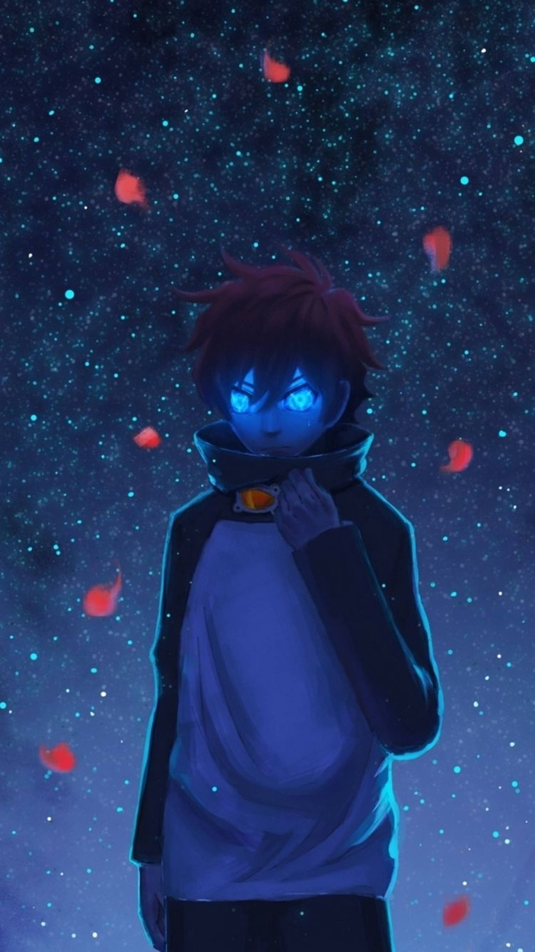 4K Anime iPhone Poika Hohtavat Siniset Silmät Taustakuvat