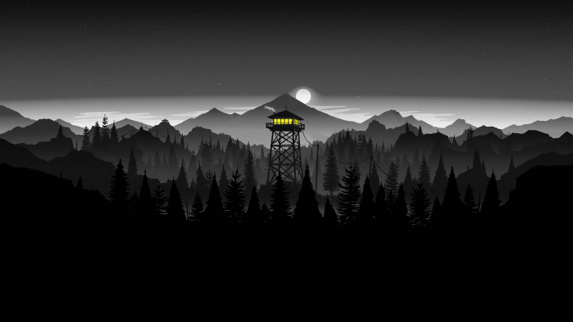 4K Firewatch Mustat Vuoret Ja Metsät Taustakuvat