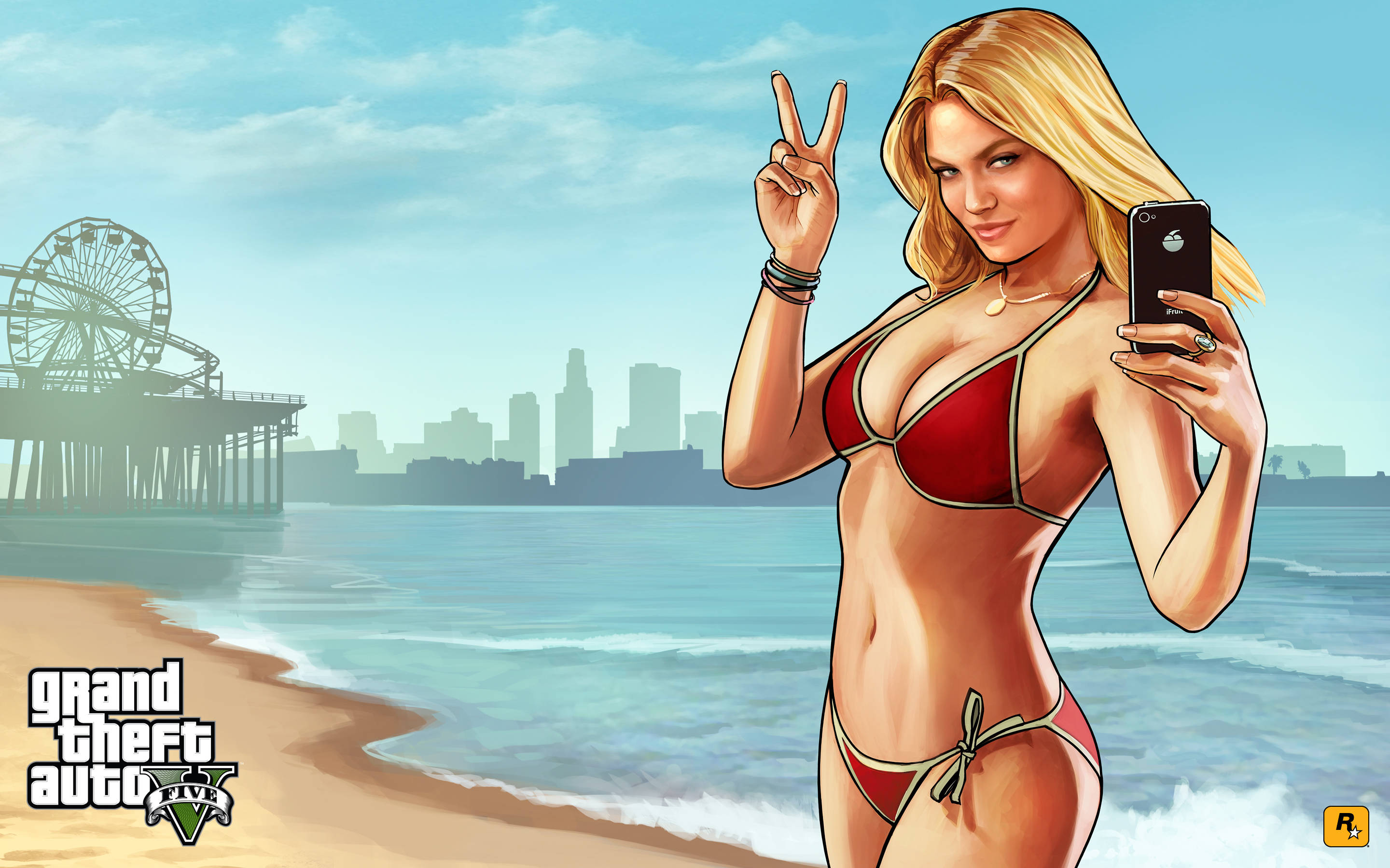 4K GTA 5 Bikinityttö Rannalla Taustakuvat