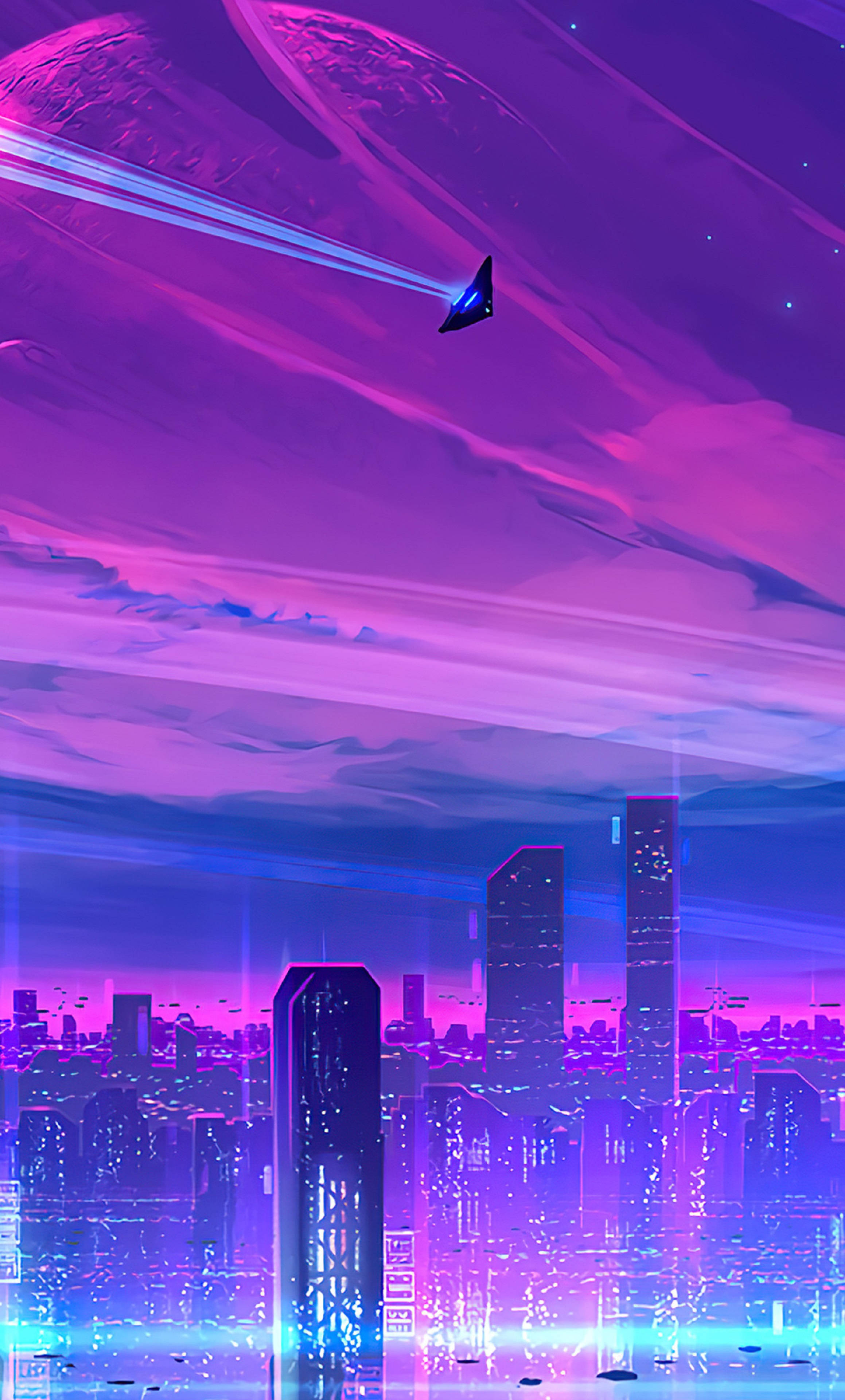 4K Neon iPhone - Suihkukone Neonkaupungissa Taustakuvat