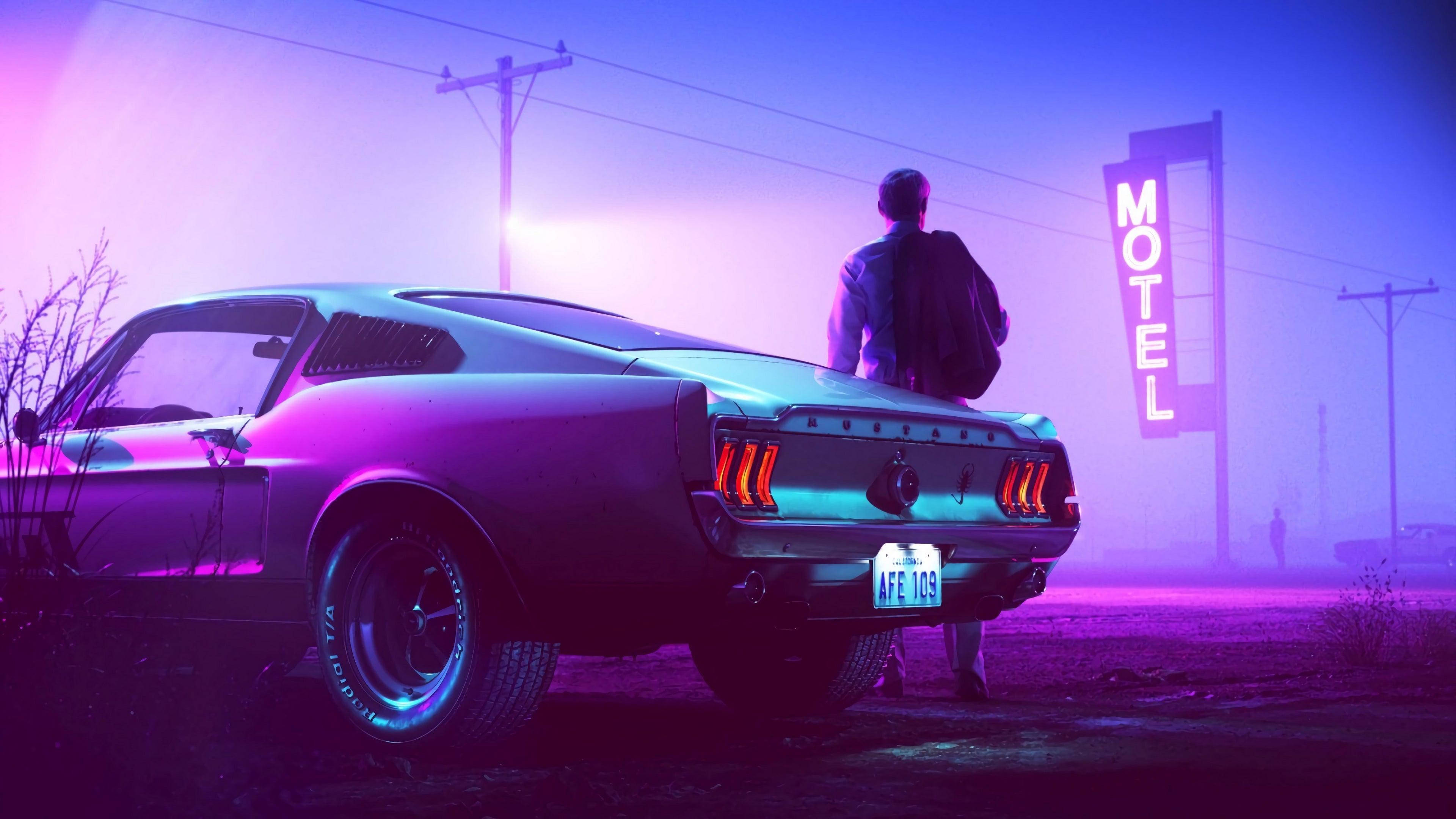4K Ultra HD Mustang Neon Violetti Taustakuvat