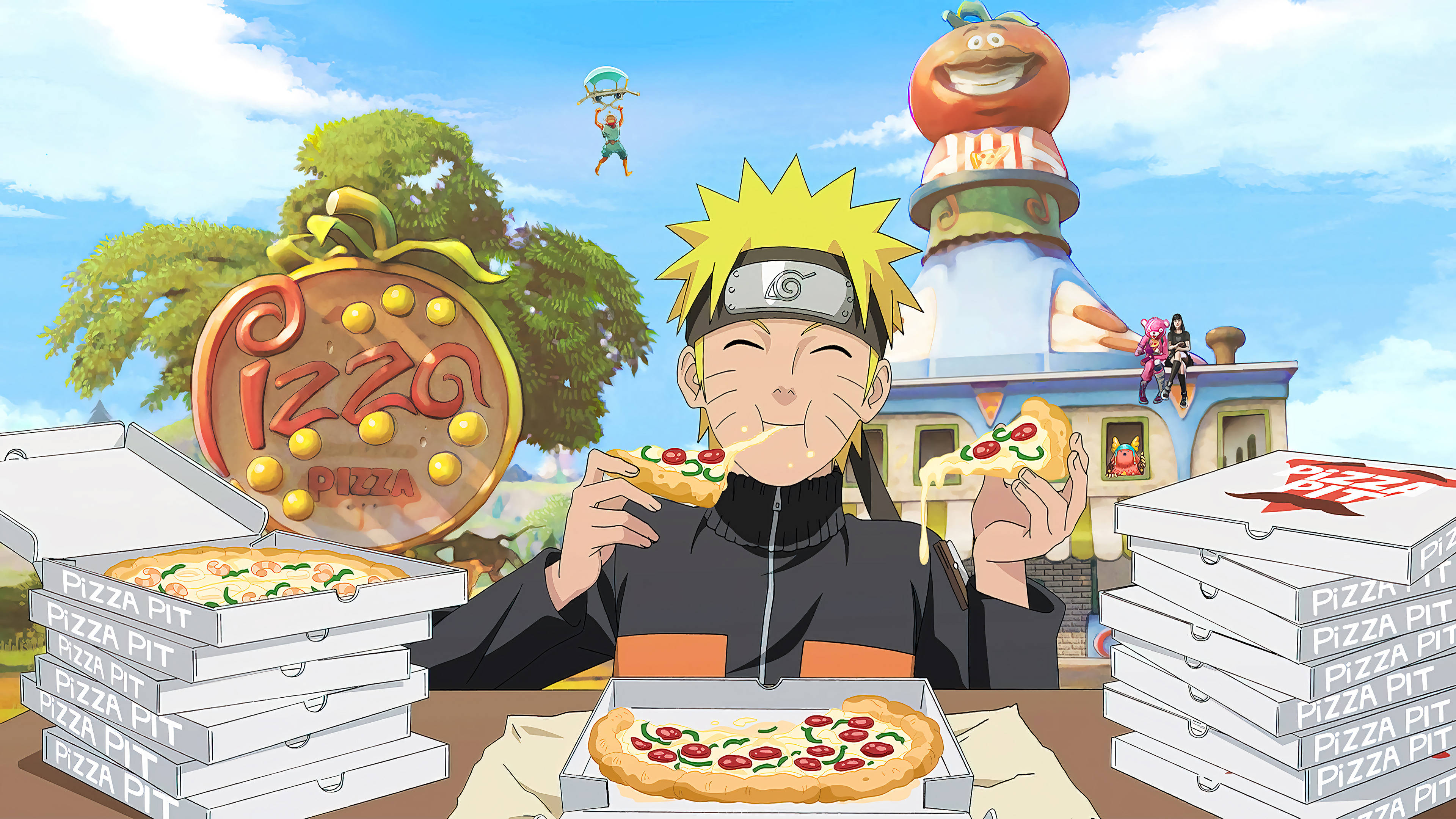 4K Ultra HD Naruto syömässä pizzaa Taustakuvat
