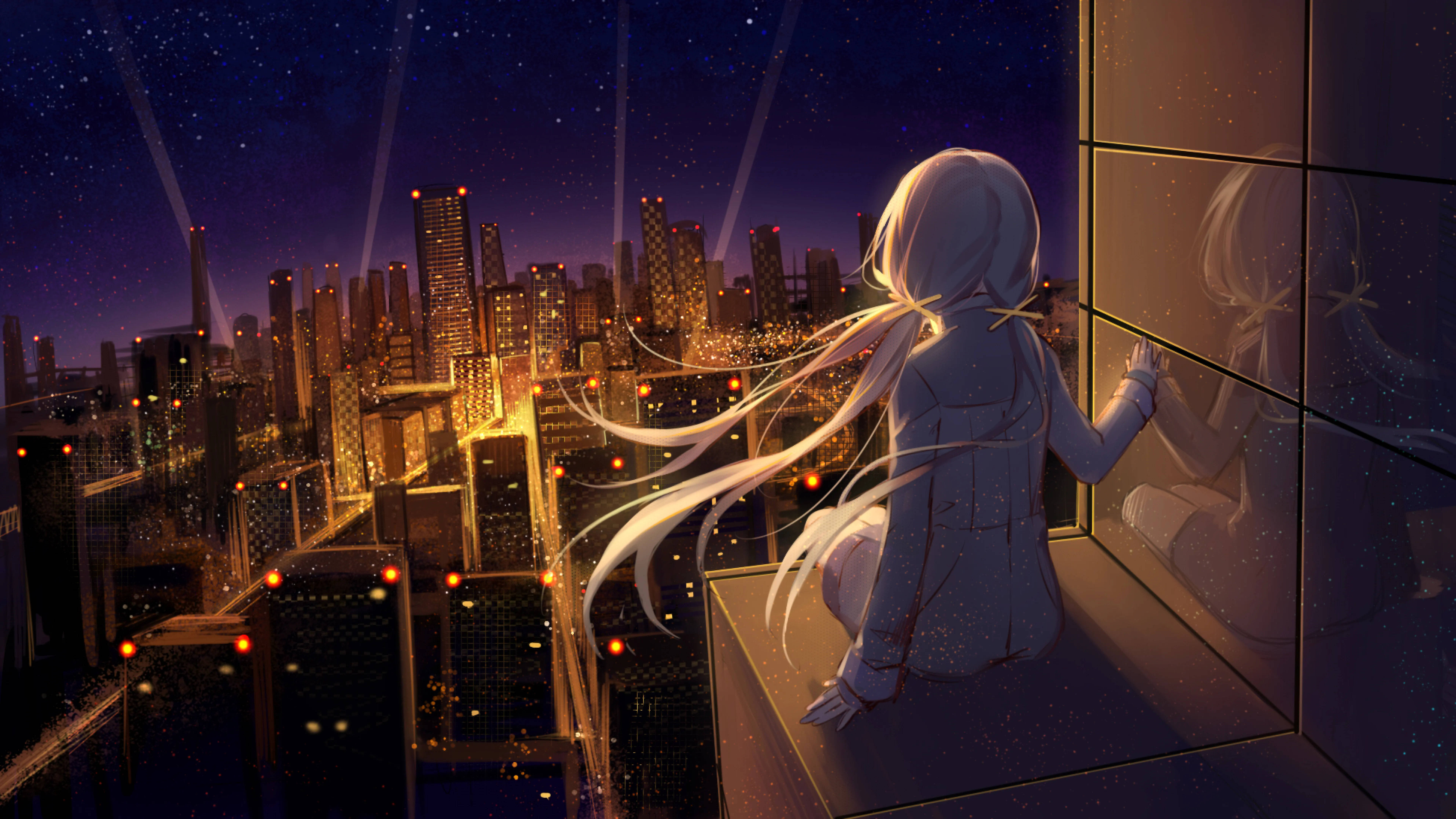 8K Anime-tyttö katsomassa kaupunkia Taustakuvat