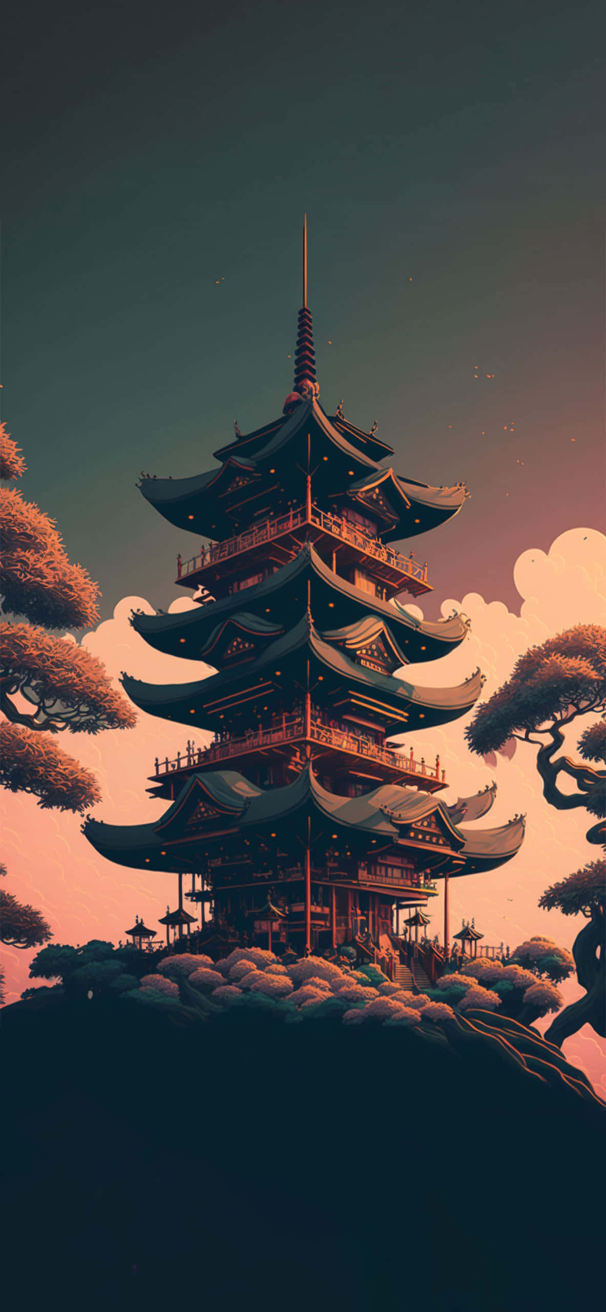 a pagoda on a hill with trees in the background Taustakuvat