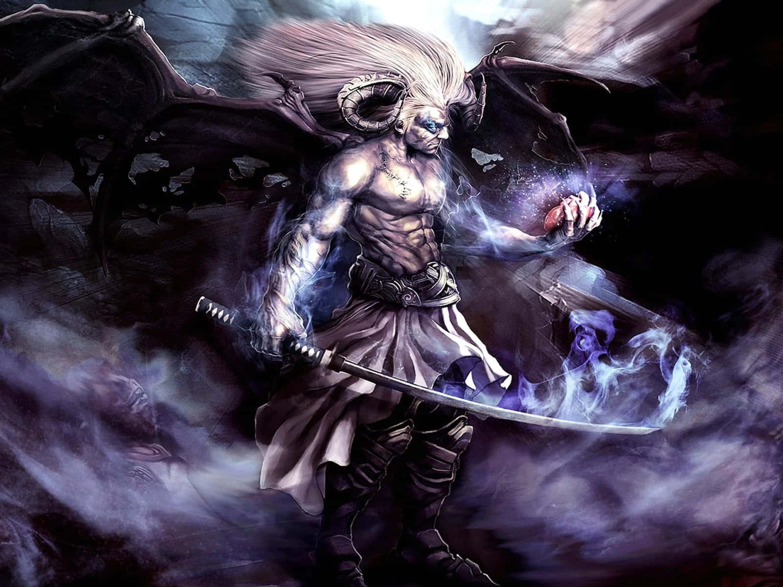 Aavemainen anime-demoni väijyy varjoissa. Taustakuvat