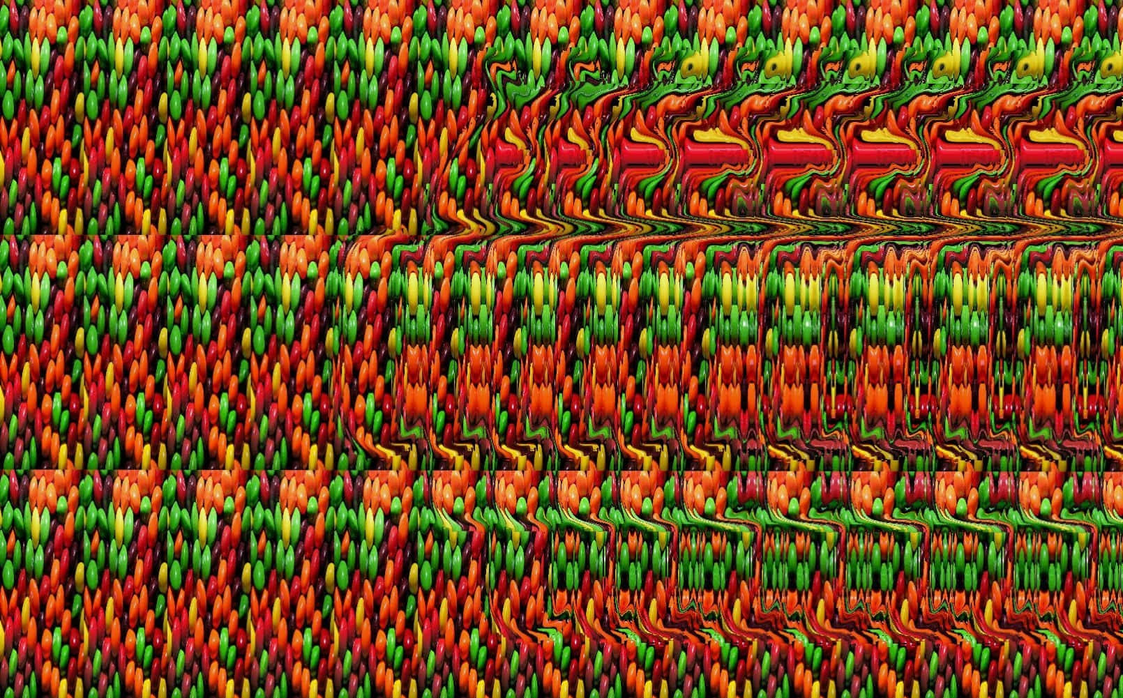 Abstrakti glitch-kuvio Magic Eye 3D stereokuva värikäs abstrakti kuvio punaista, vihreää ja keltaista Taustakuvat
