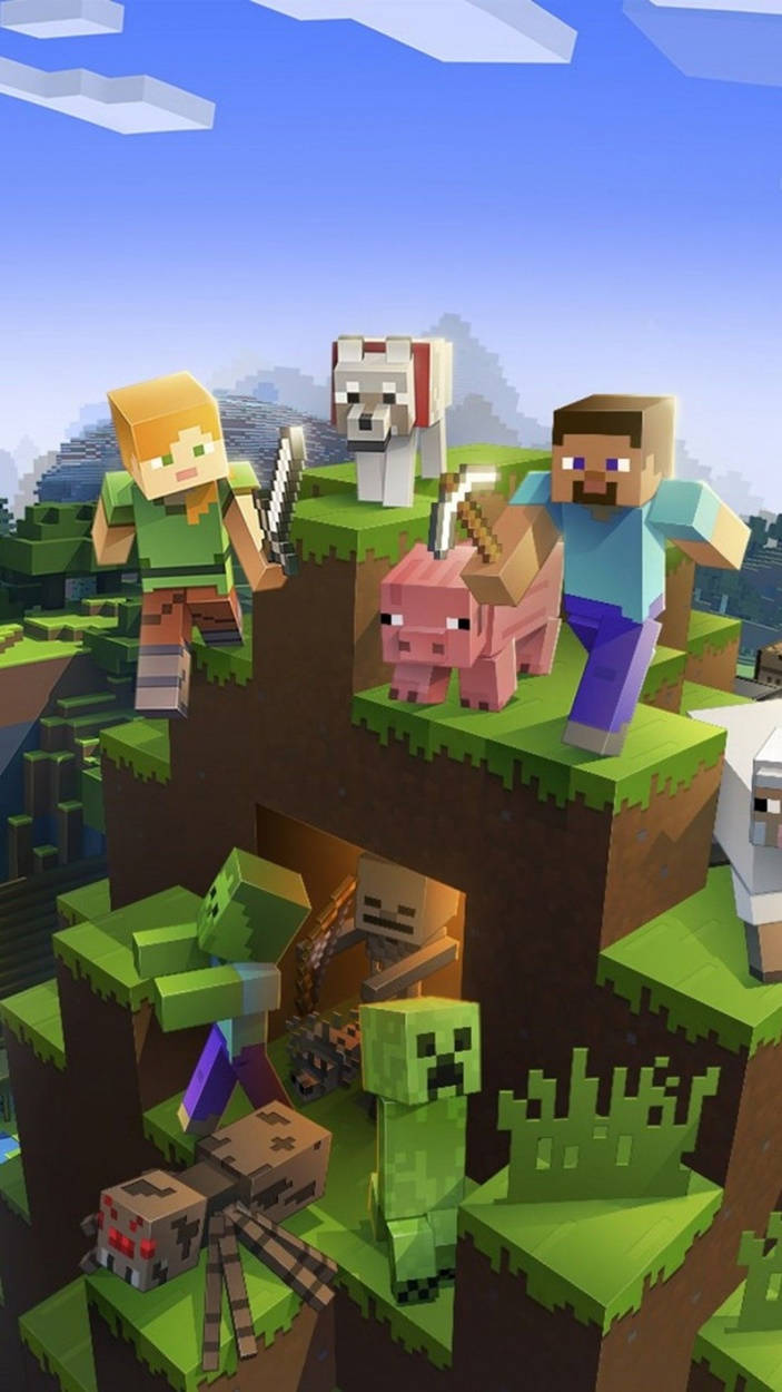 Alex ja Steve eläinmobien kanssa Minecraft iPhone Taustakuvat