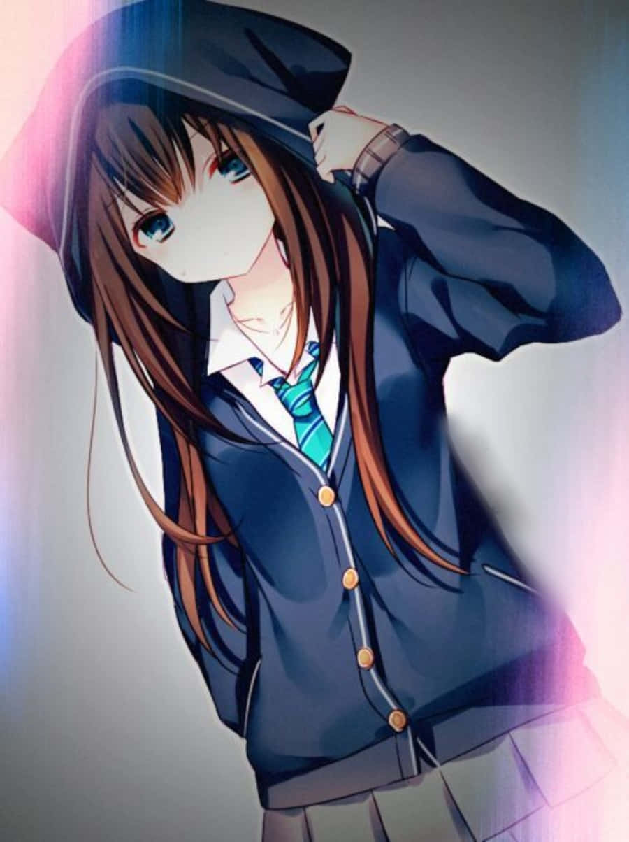 Alkuperäinen anime-tyttö vaaleanpunaisessa hupparissa Taustakuvat