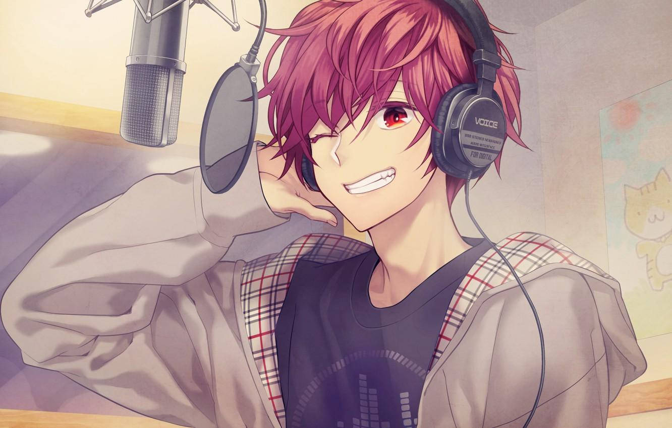 Animaatioanime poika äänitysstudiossa Taustakuvat