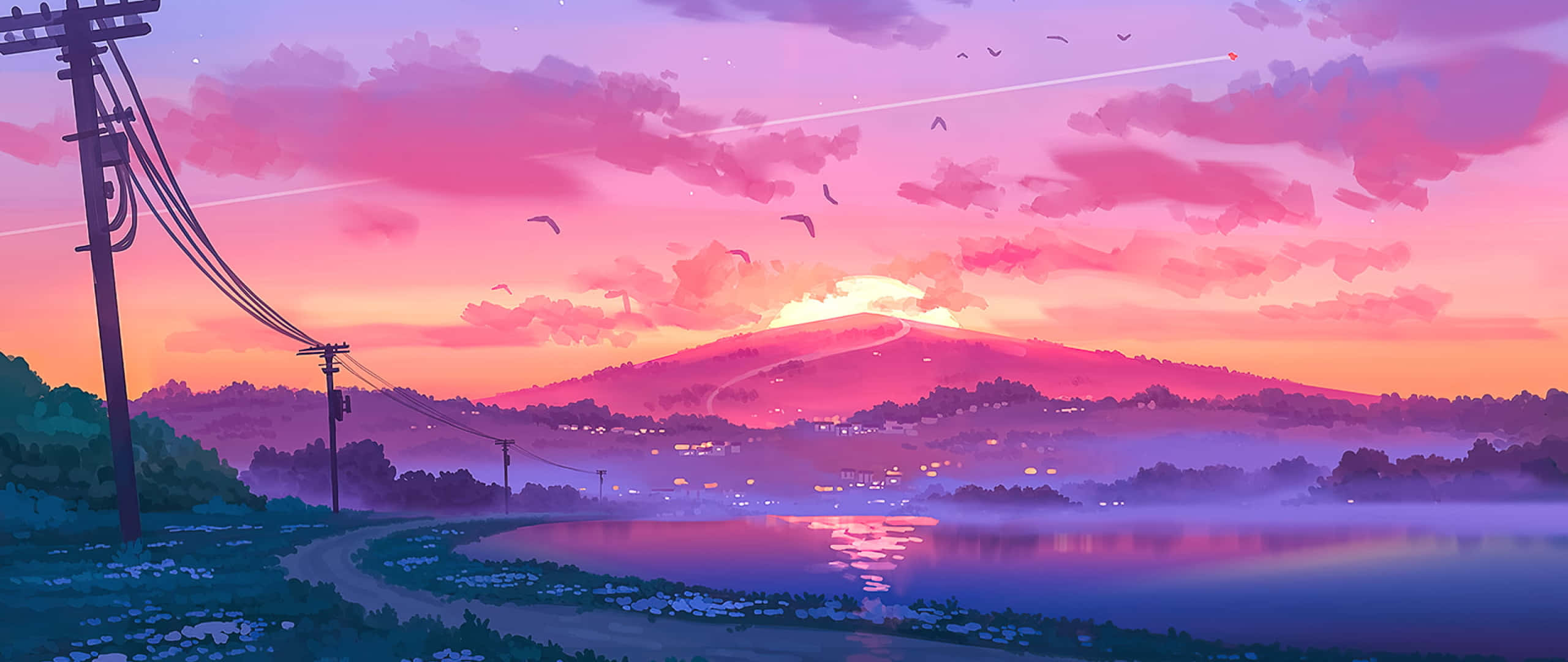 Anime Auringonlasku Esteettinen Taide 2560x1080 Taustakuvat