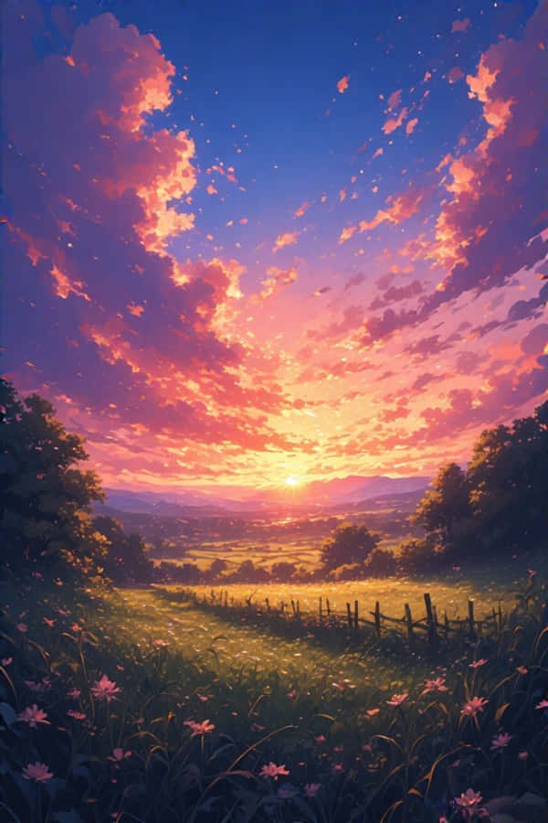 Anime Auringonlasku Maaseutumaisema Unenomainen Eloisa 4K Taustakuvat