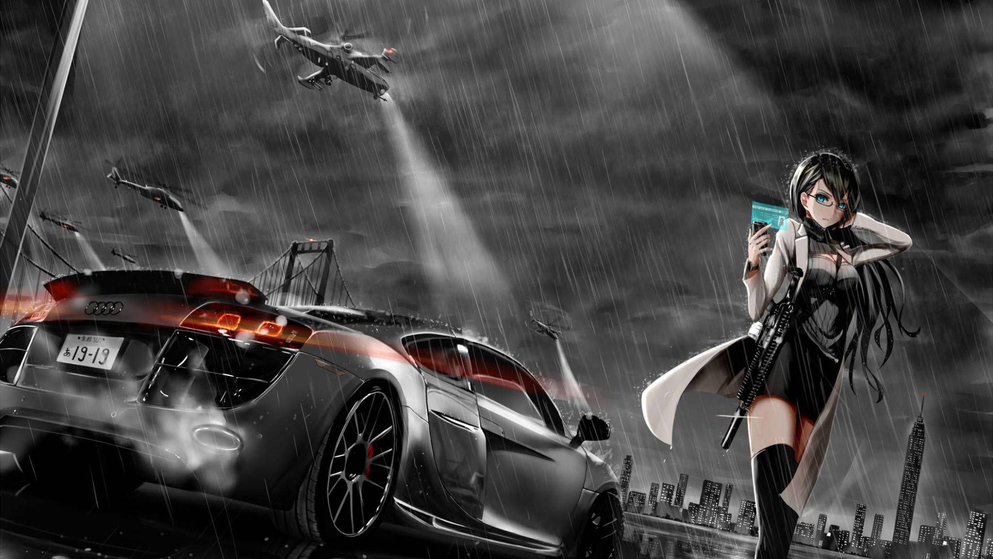 Anime-auto hopeinen Audi R8 Taustakuvat