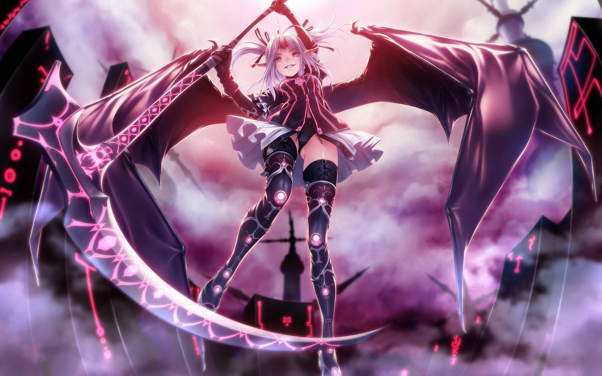 Anime demonityttö viikatteella Taustakuvat