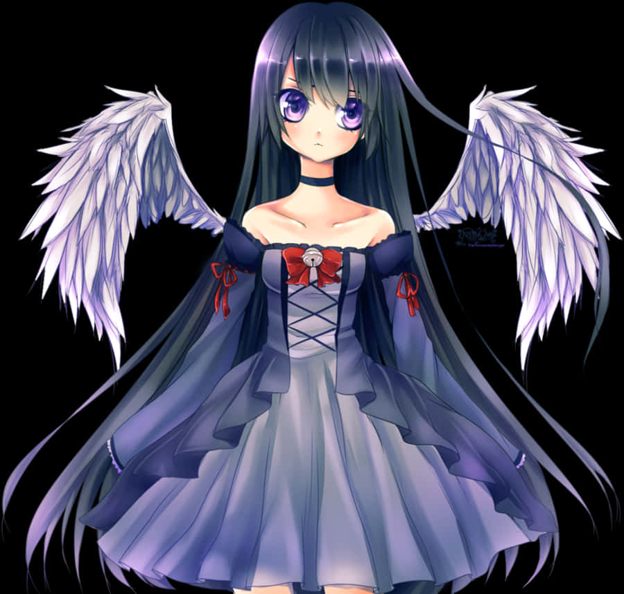 Anime enkeli tyttö violetilla siivillä Taustakuvat