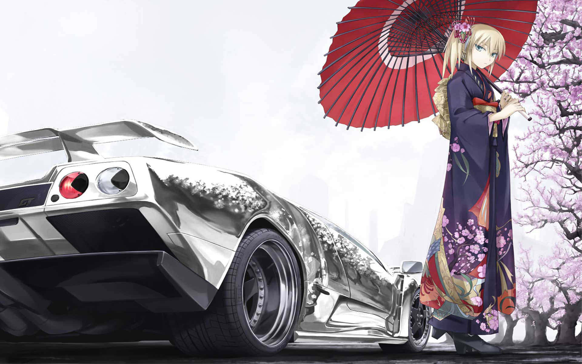 Anime-henkinen kuvitus klassisesta autosta Taustakuvat