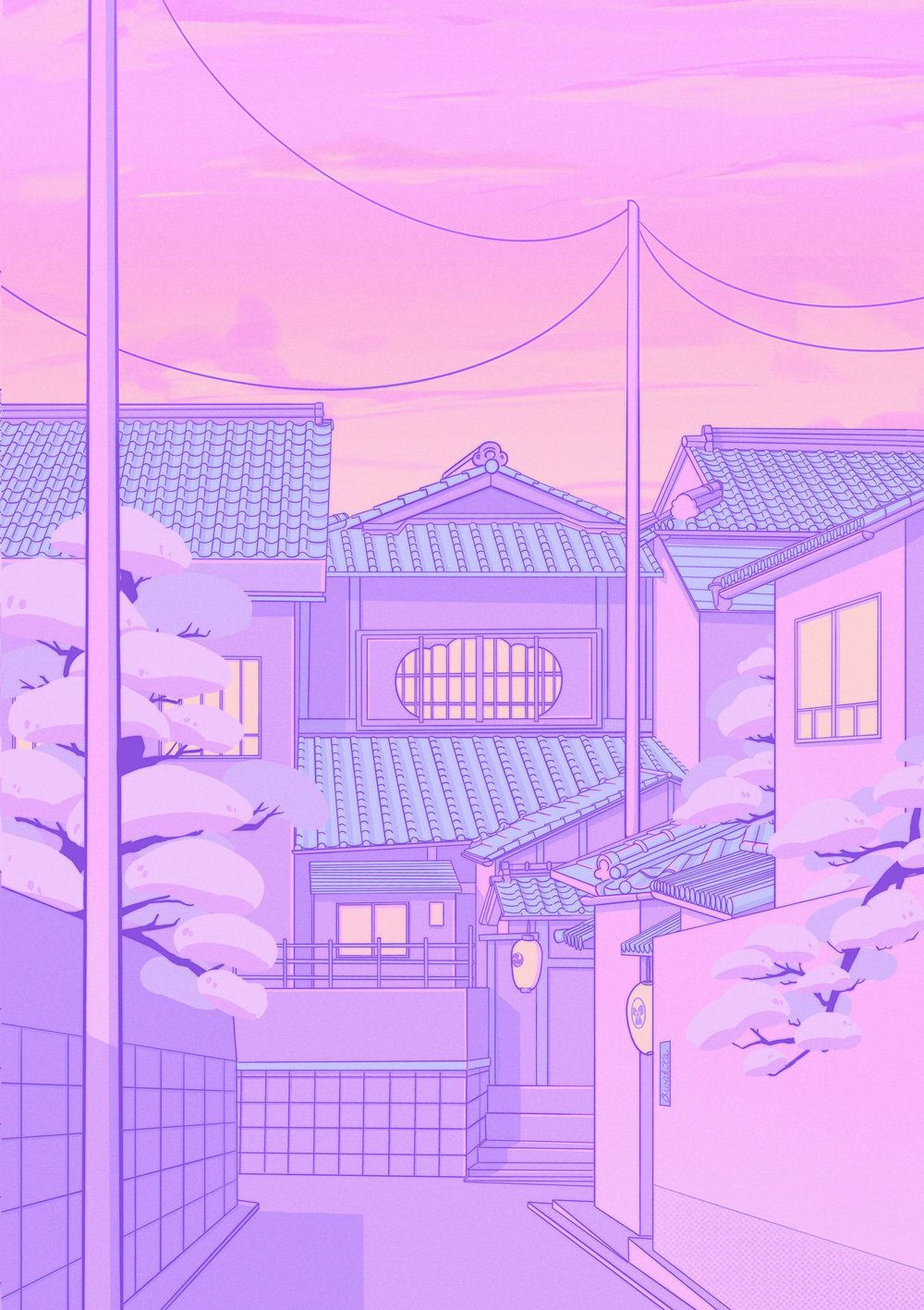 Anime-katu pastellitaivas taustalla Taustakuvat