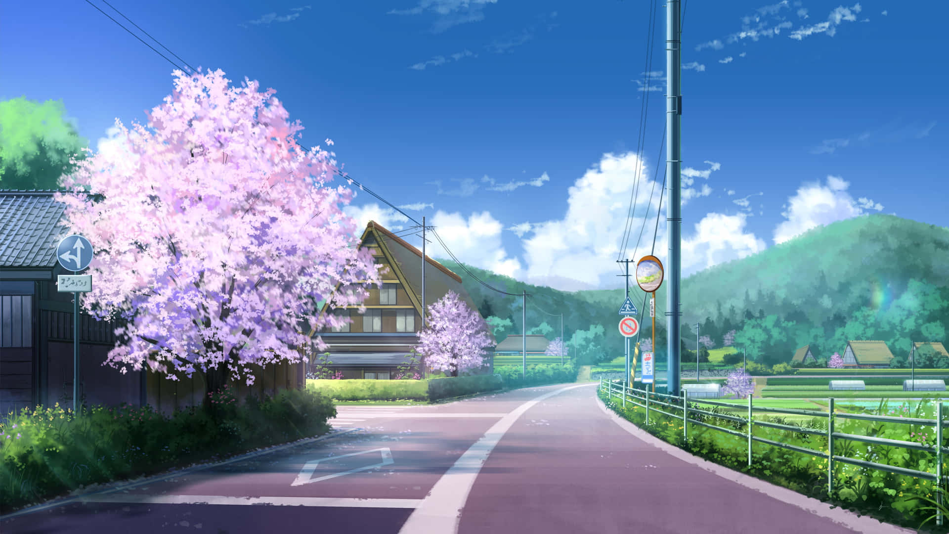 Anime-kirsikankukkatausta — Anime maisema GIF Taustakuvat