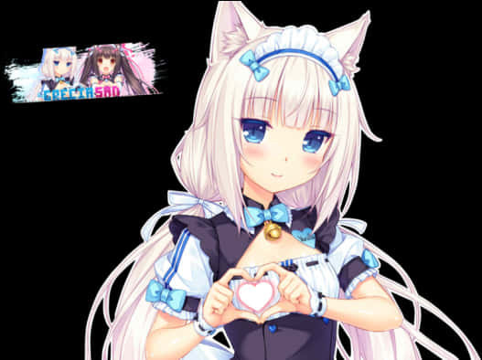 Anime-kissa tyttö Sydämelele Taustakuvat
