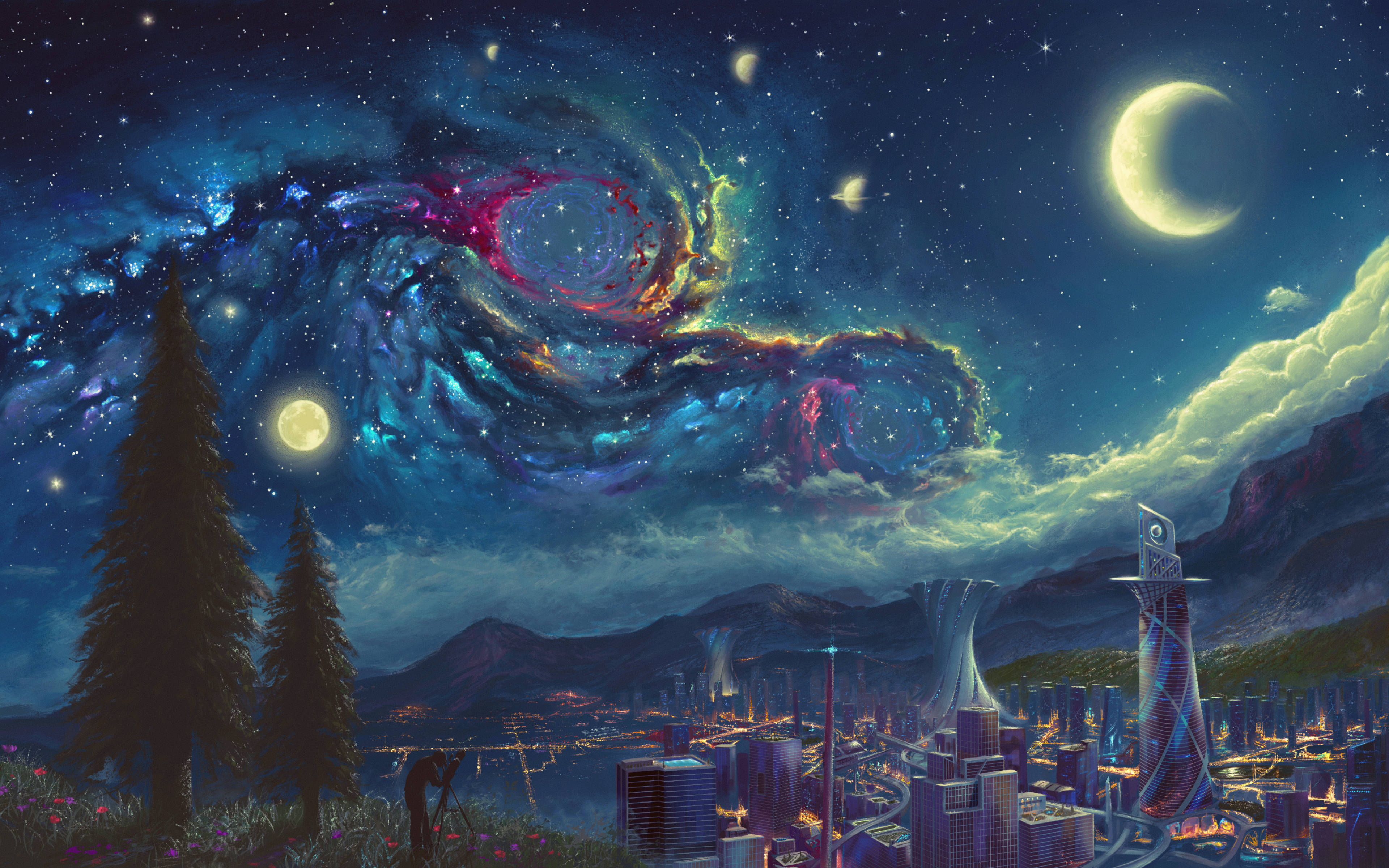 Anime-maisema 4K Kuu Taustakuvat