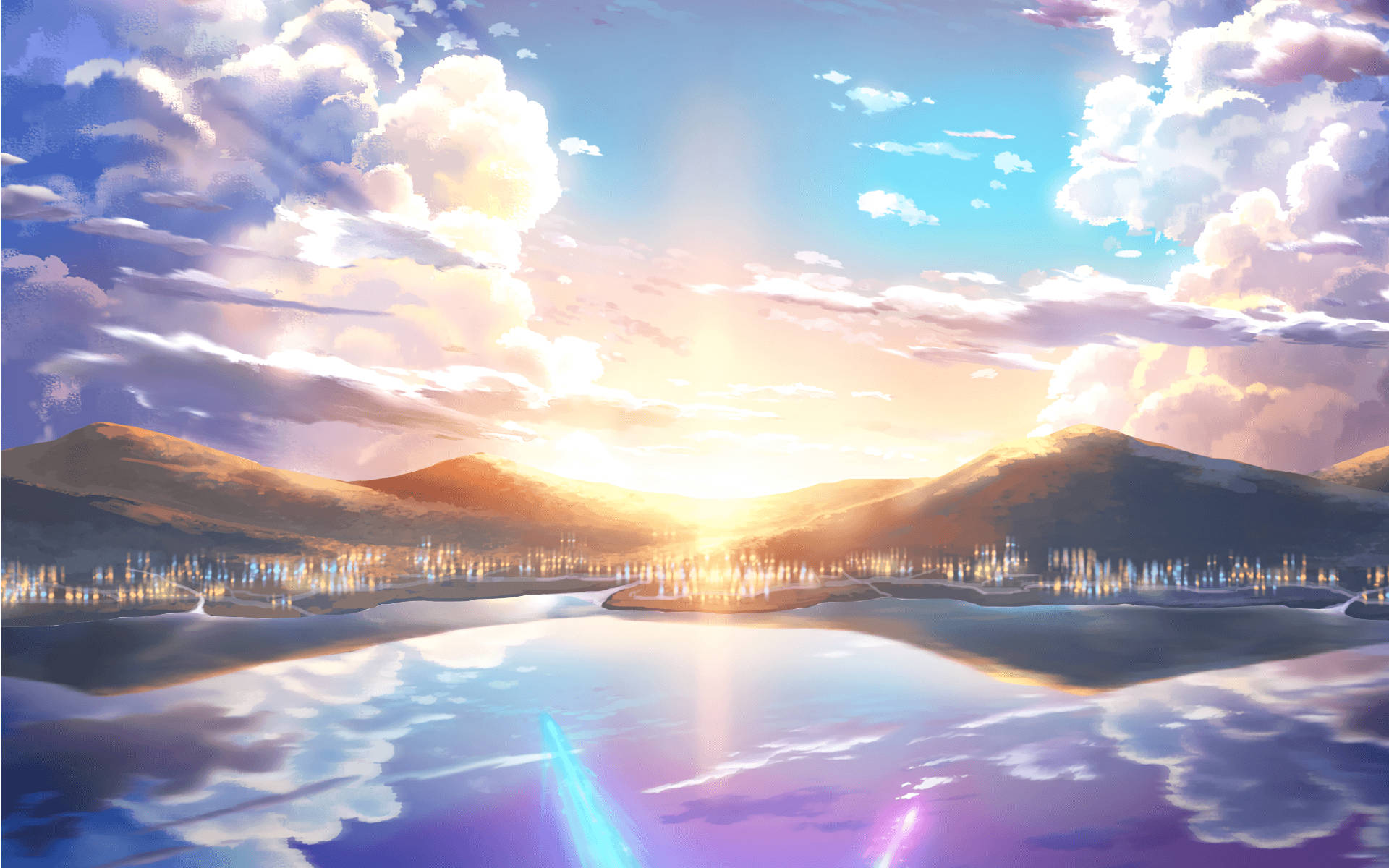 Anime maisema auringonnousu vuorilla Taustakuvat