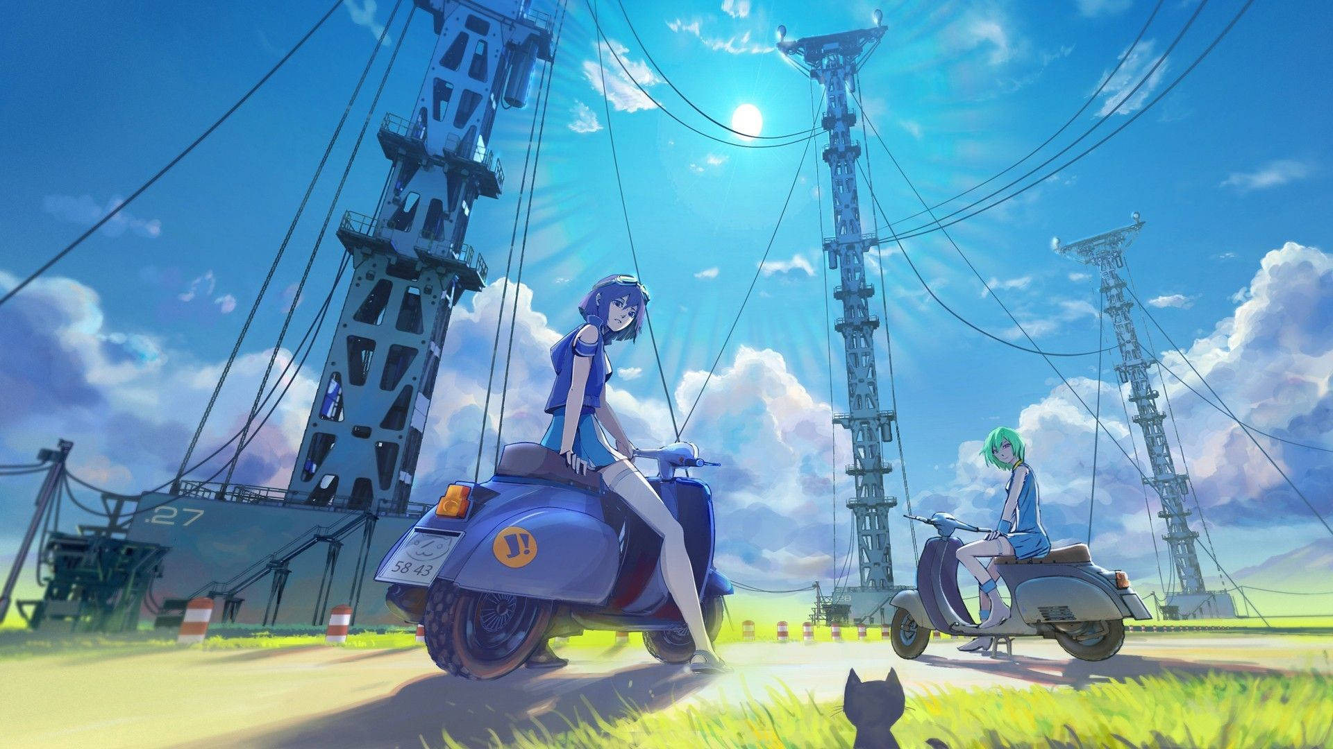 Anime-maisema sähkölinjat Taustakuvat