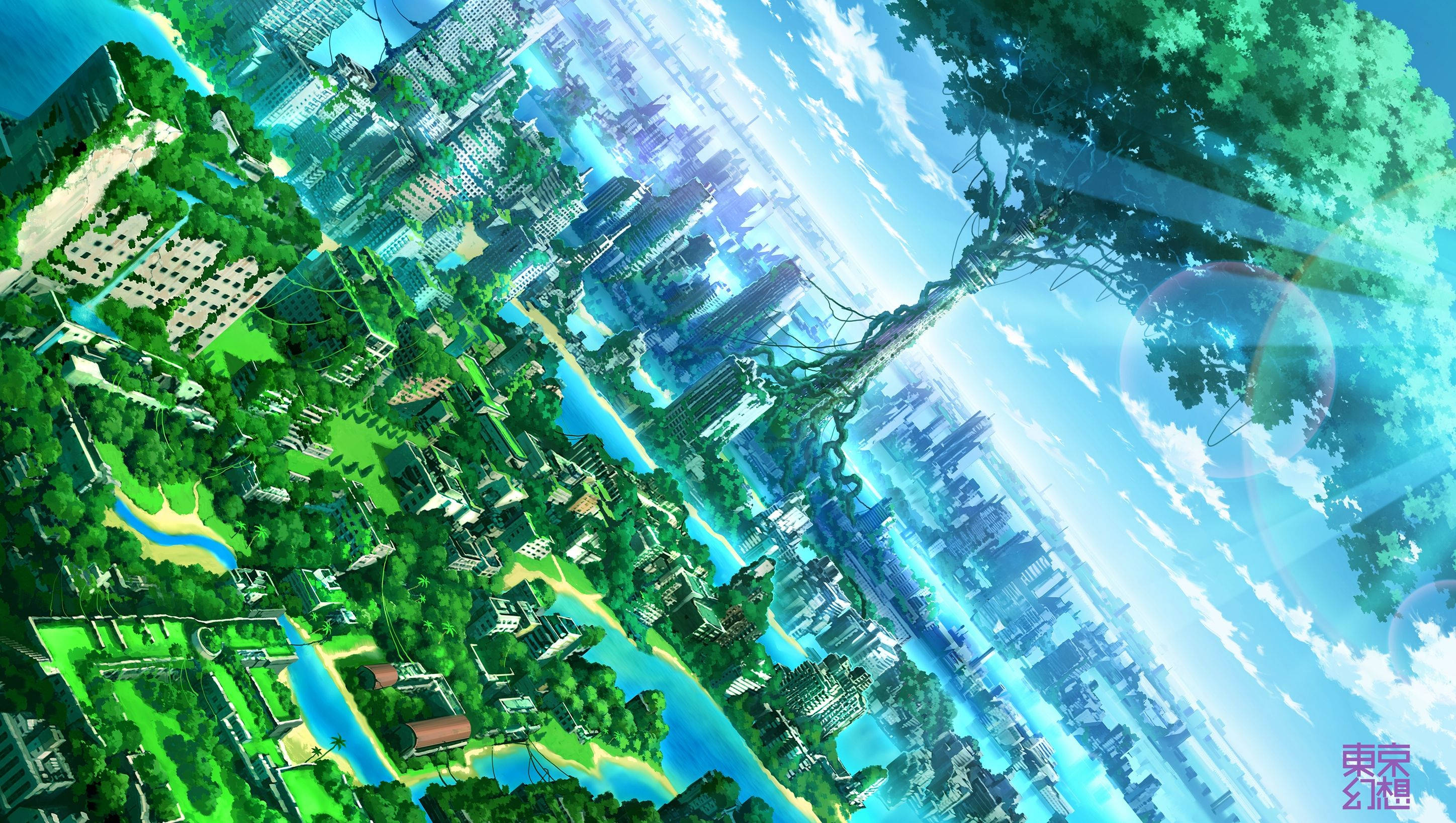 Anime maisema vehreä kaupunki Taustakuvat