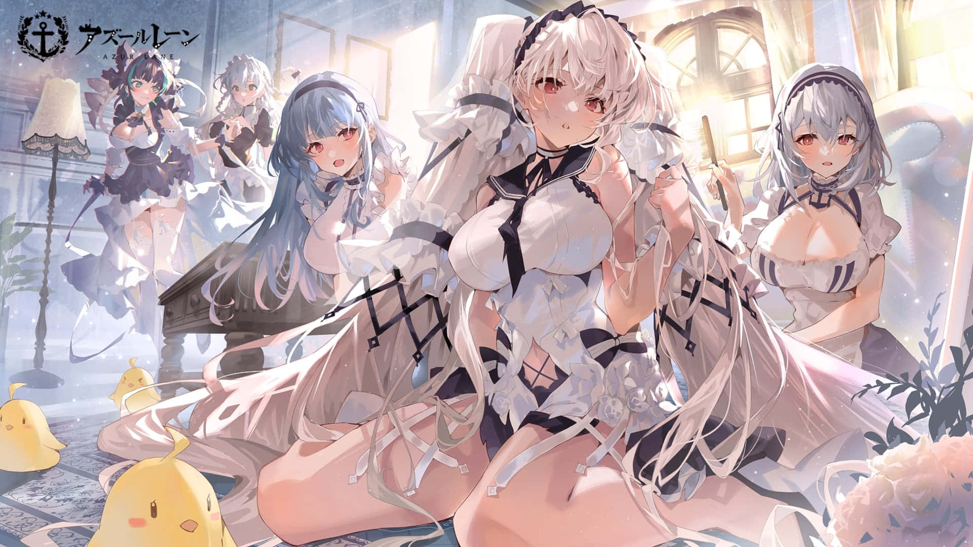 Anime-neitoja sinisillä hiuksilla ja ankkoja Taustakuvat