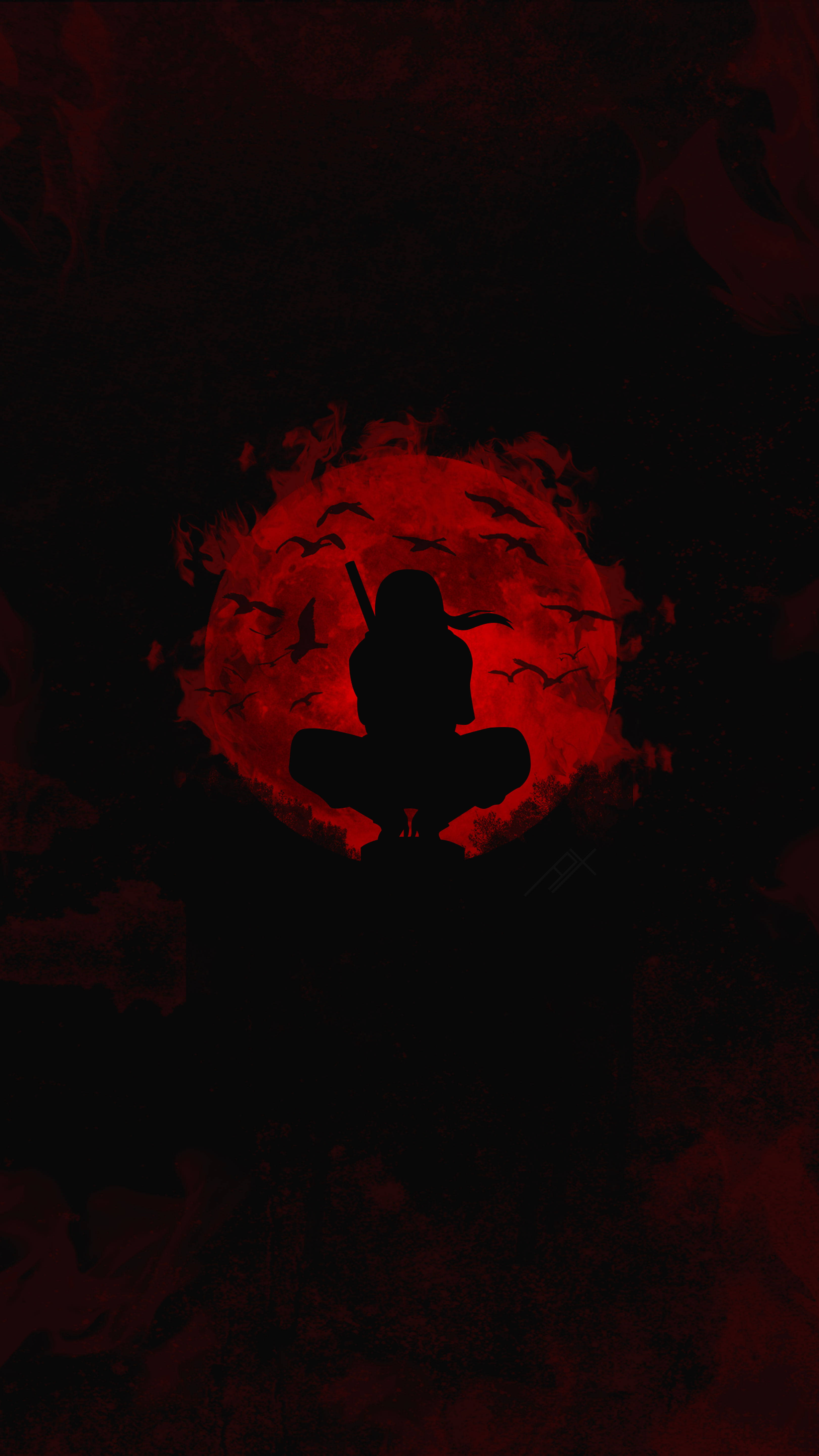 Anime Ninja Uchiha Itachi PFP Punainen Kuu Siluetti Taustakuvat