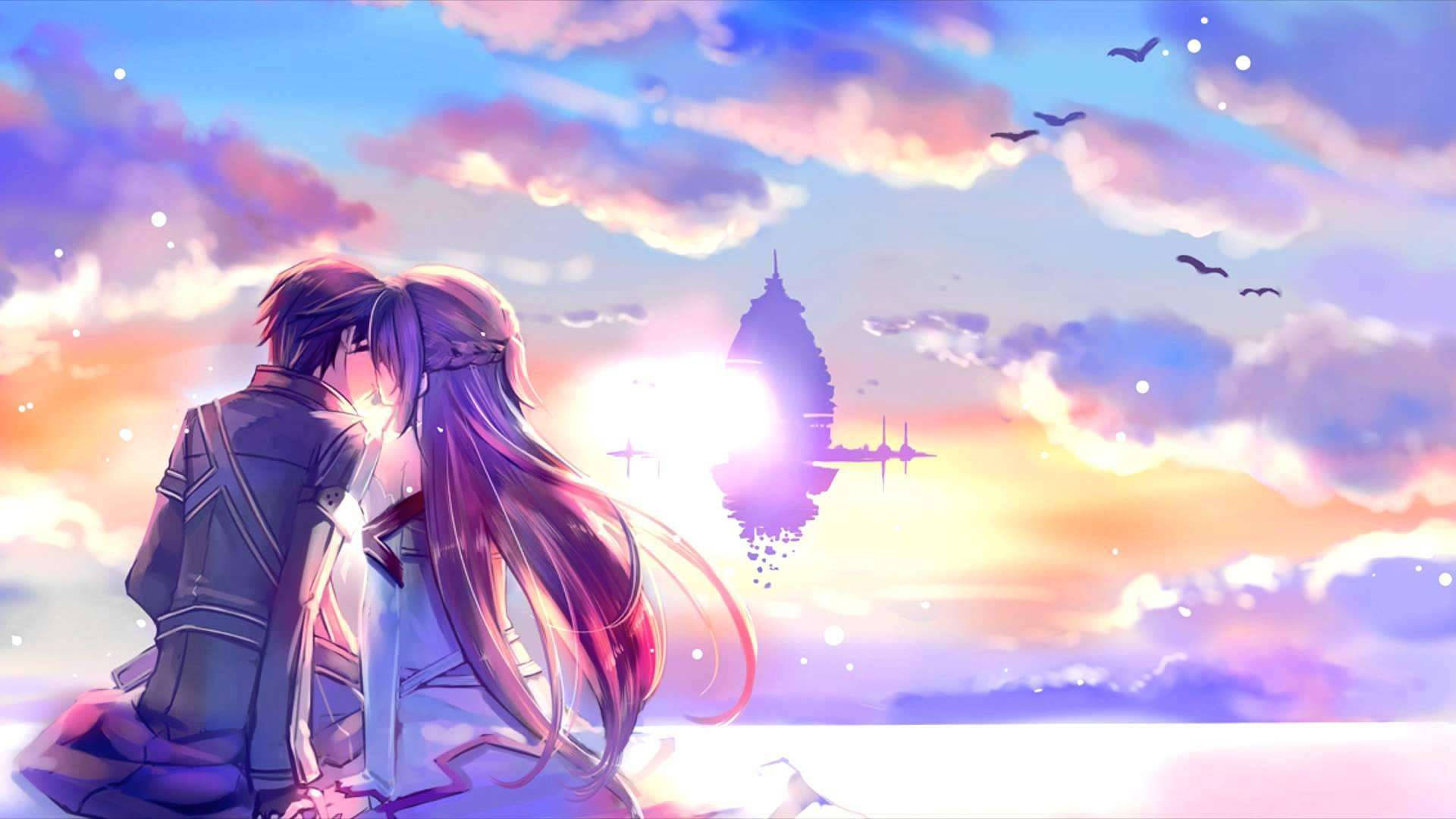 Anime pari suutelee HD Taustakuvat
