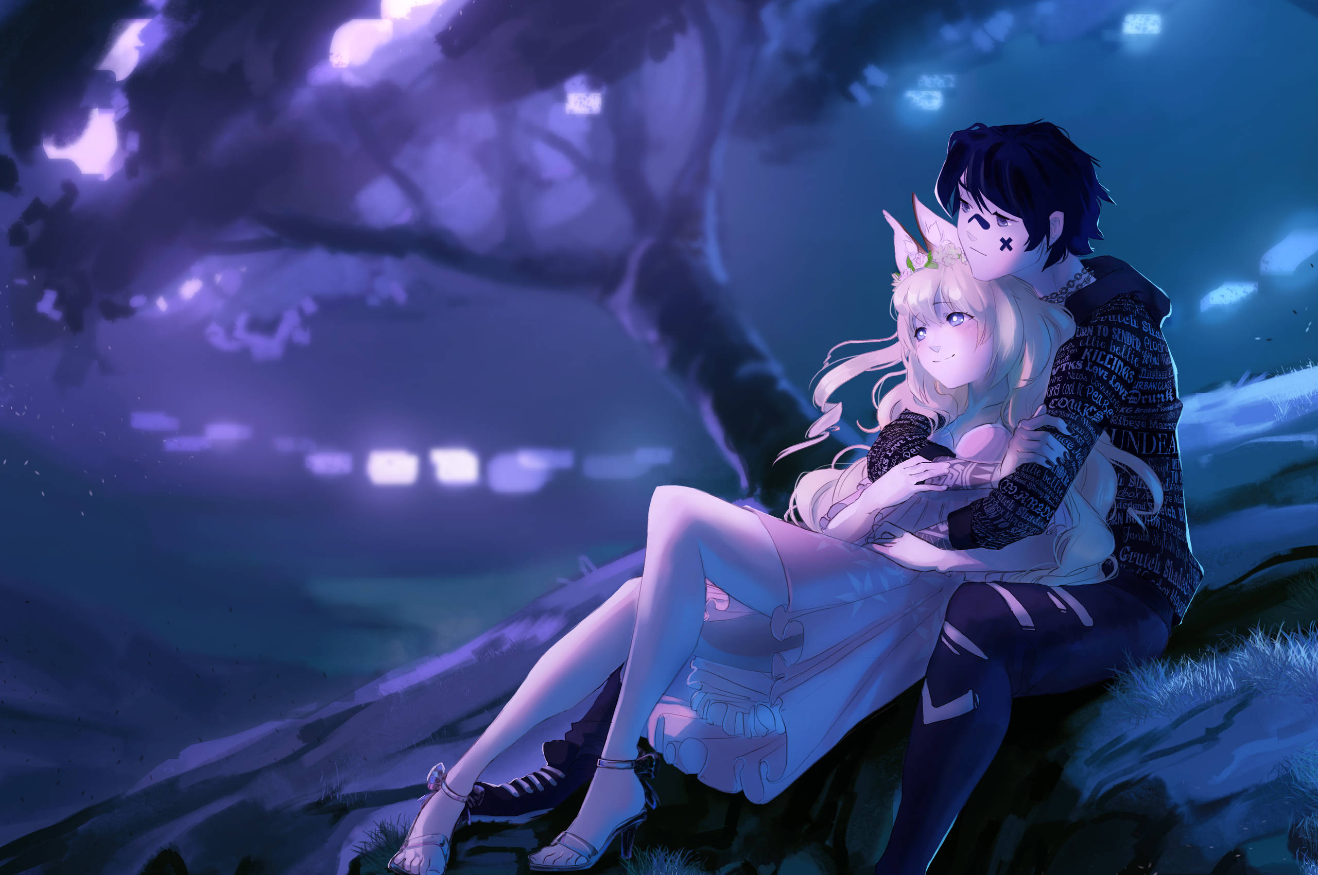 Anime-parin halaus yöllä Taustakuvat