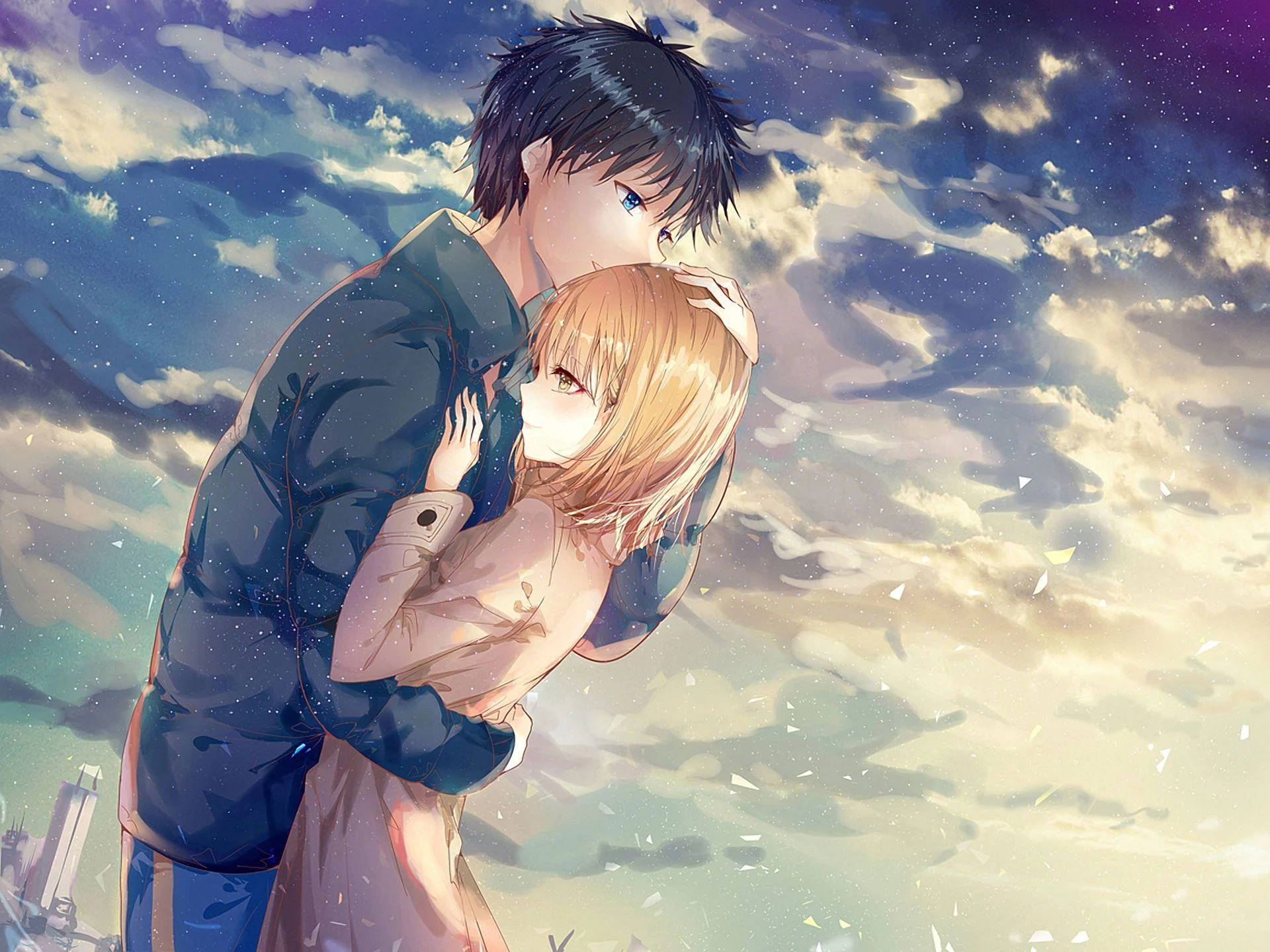 Anime rakastavaisten halaus Taustakuvat