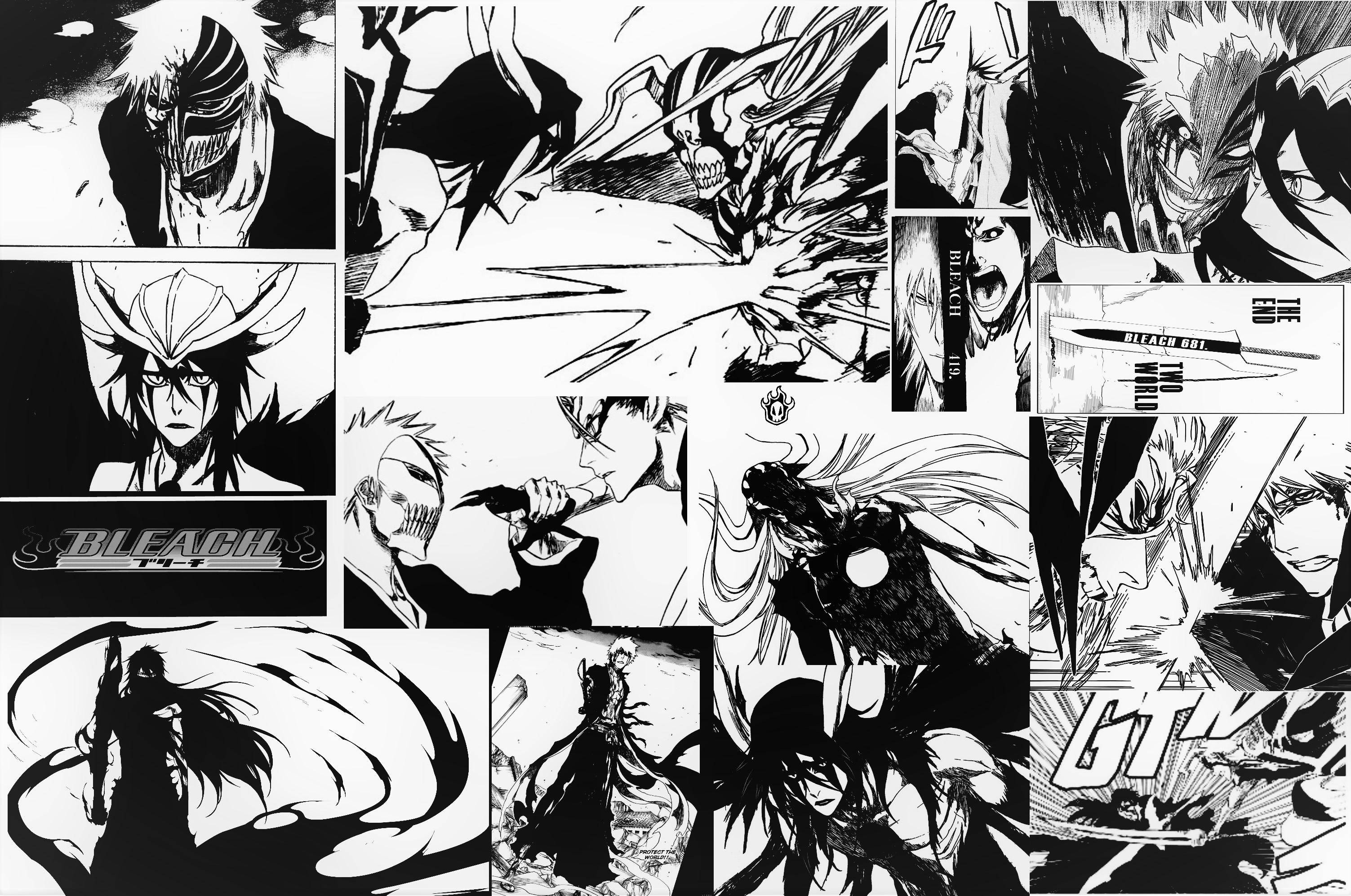 Anime-taide mustavalkoinen Bleach Ichigo manga Taustakuvat