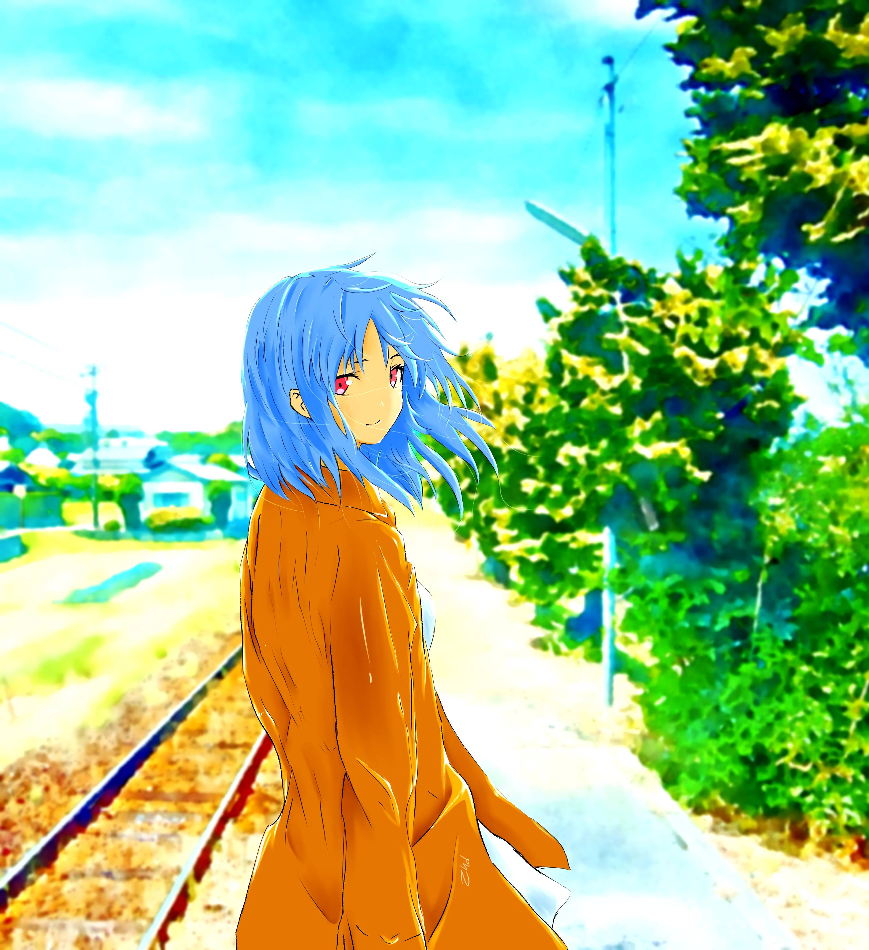 Anime-taiteen tyttö rautatien lähellä Taustakuvat