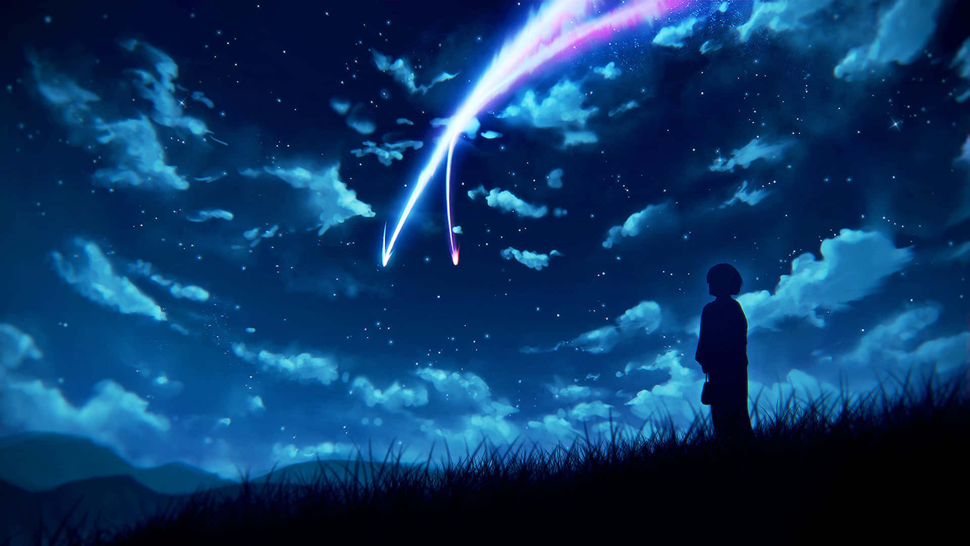 Anime taivas tähdenlentoineen Taustakuvat