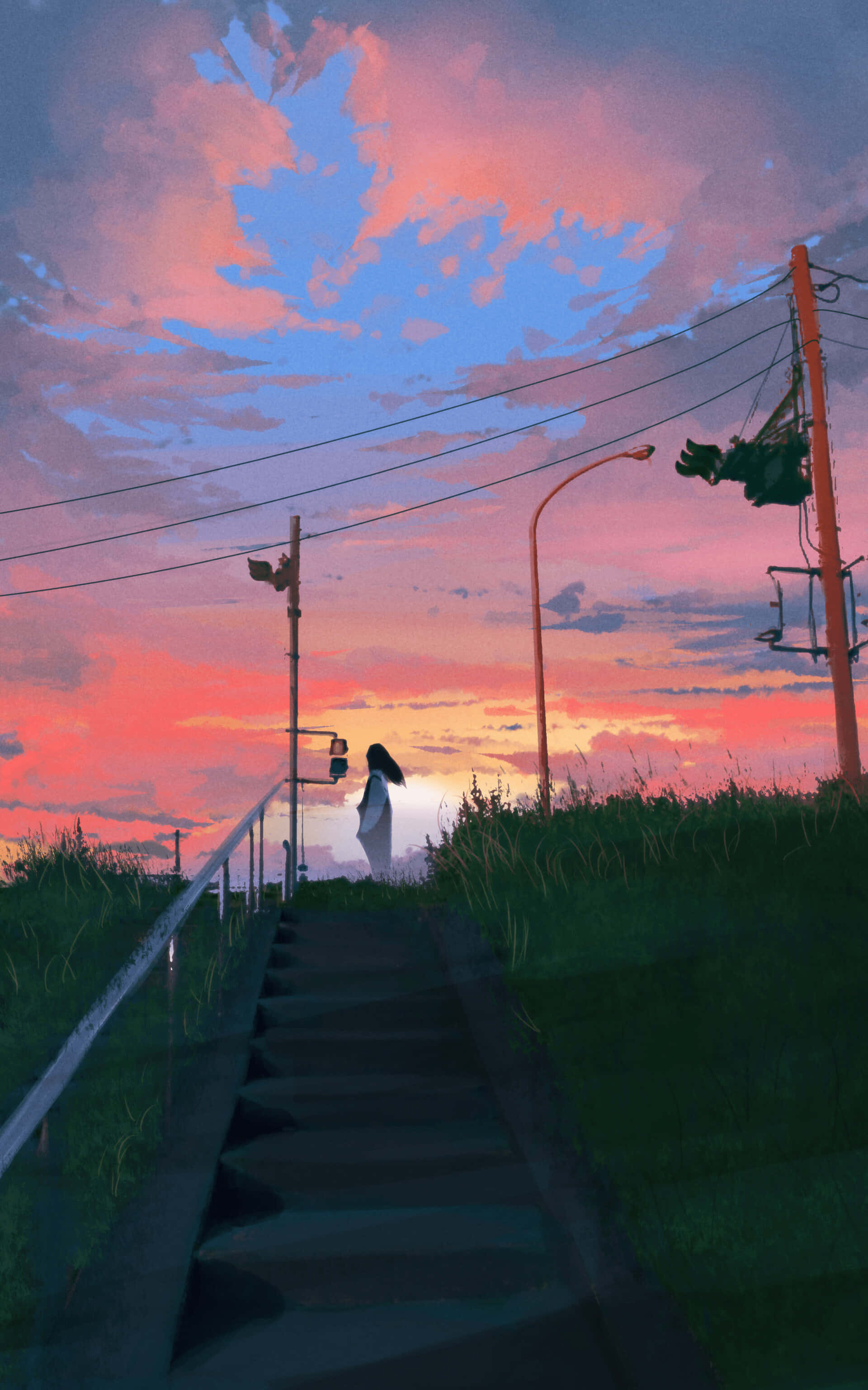 Anime-tyttö auringonlaskussa taidekuva Taustakuvat