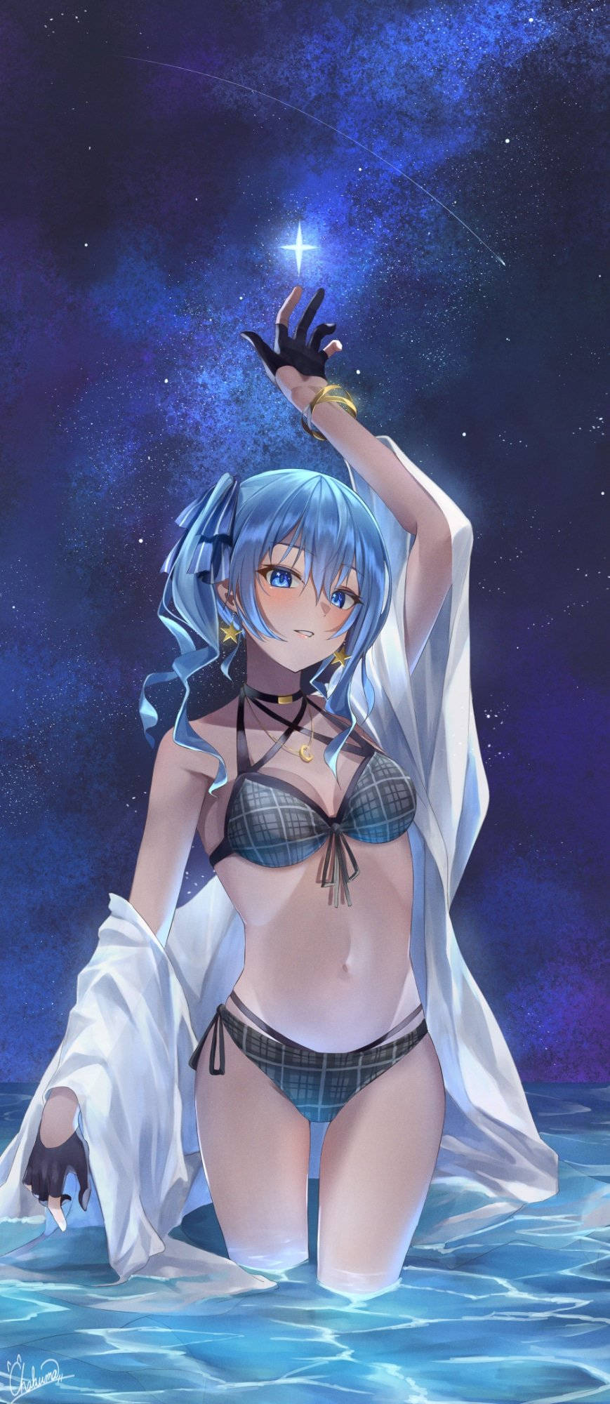 Anime Tyttö Bikinissä Yöllä Taustakuvat