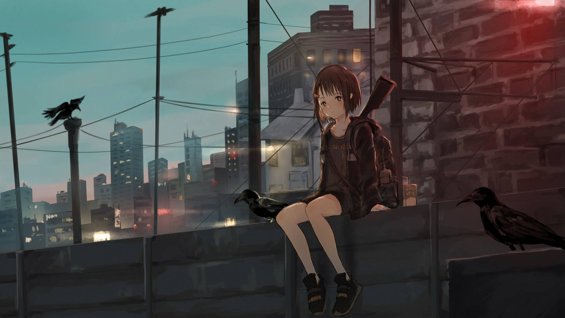 Anime-tyttö huppari kadulla Taustakuvat