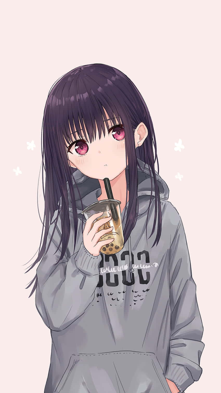 Anime-tyttö hupparissa ja bobateen kanssa Taustakuvat