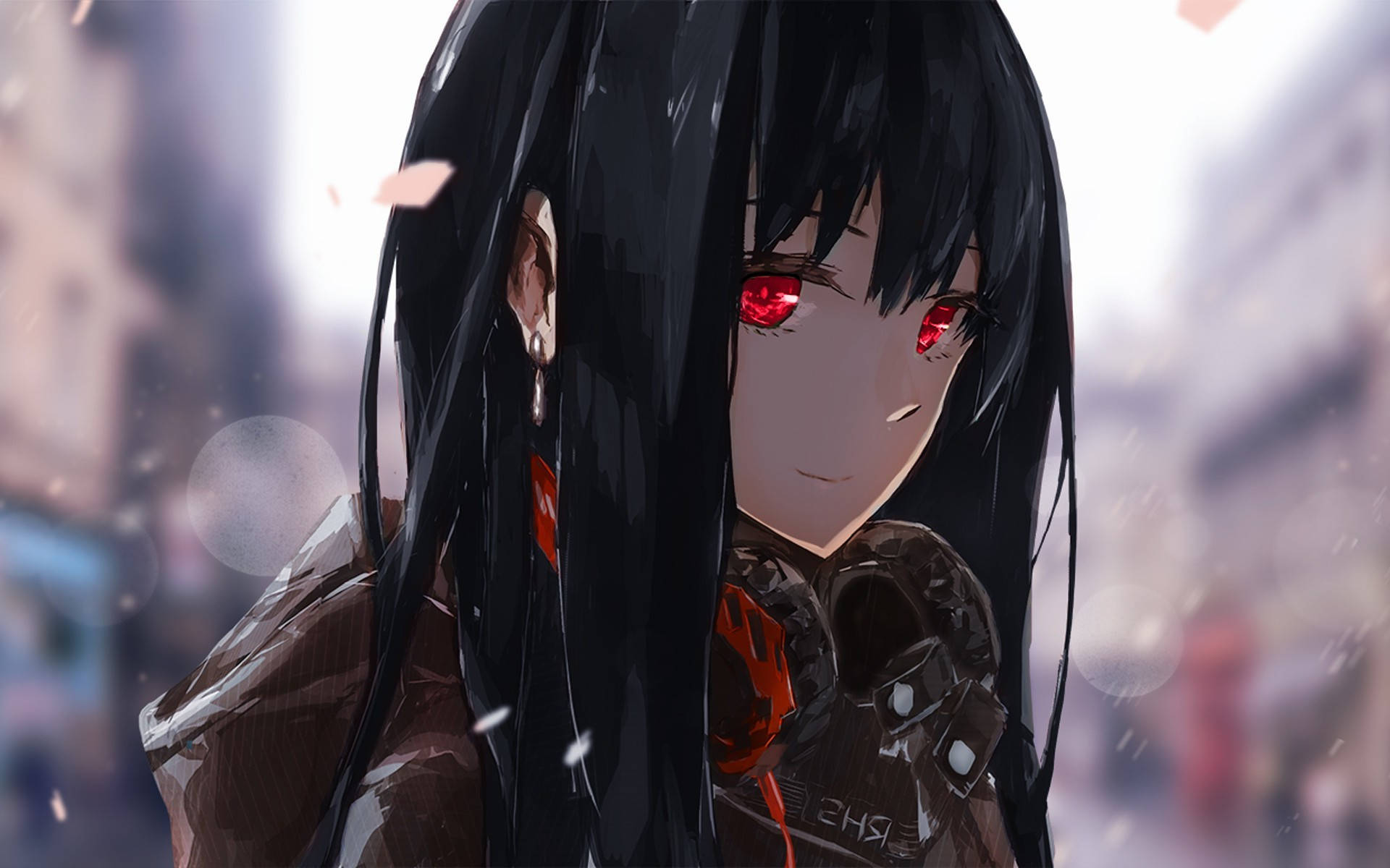 Anime-tyttö hupparissa punaisilla silmillä Taustakuvat